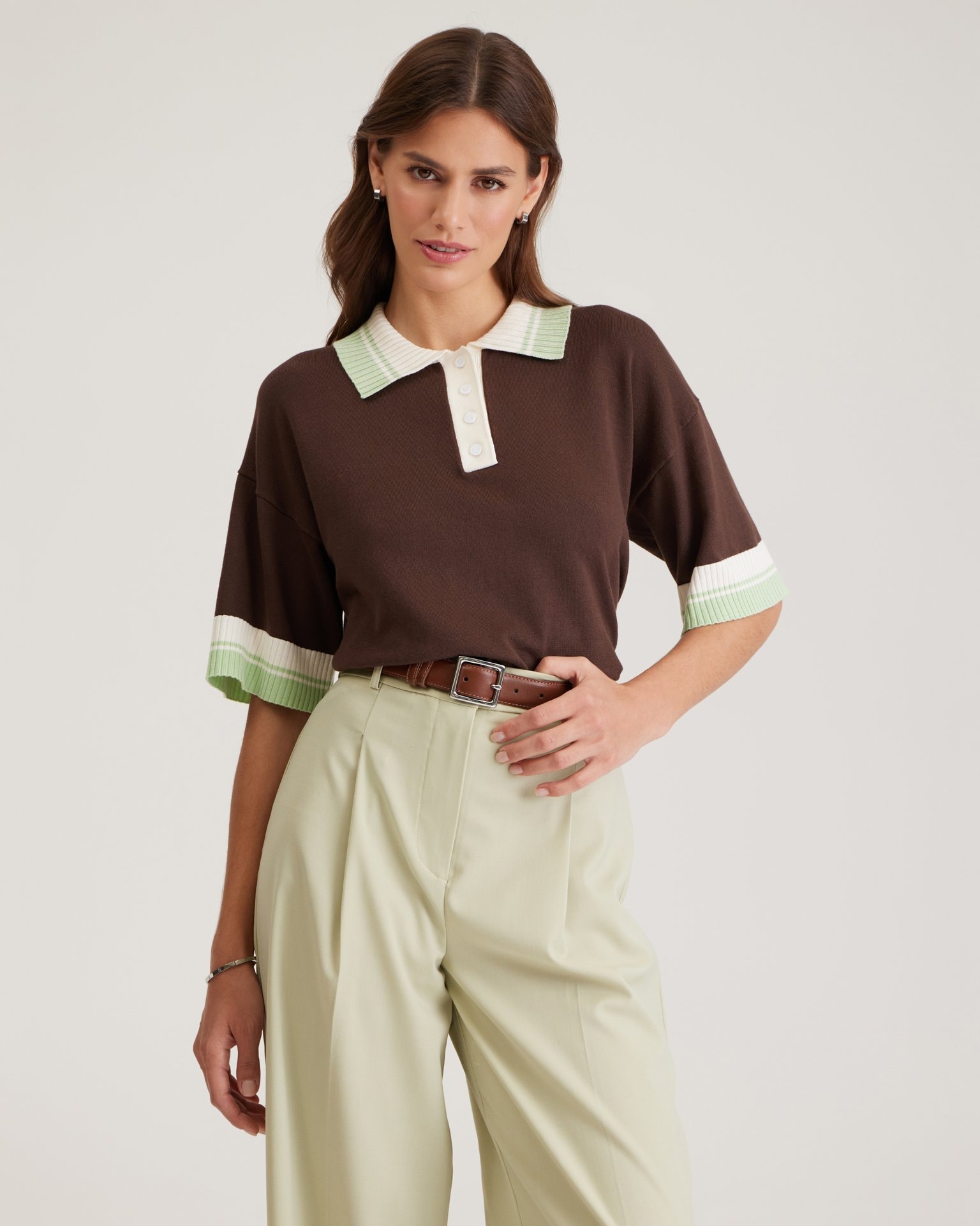 Knit polo, Brown — photo 2