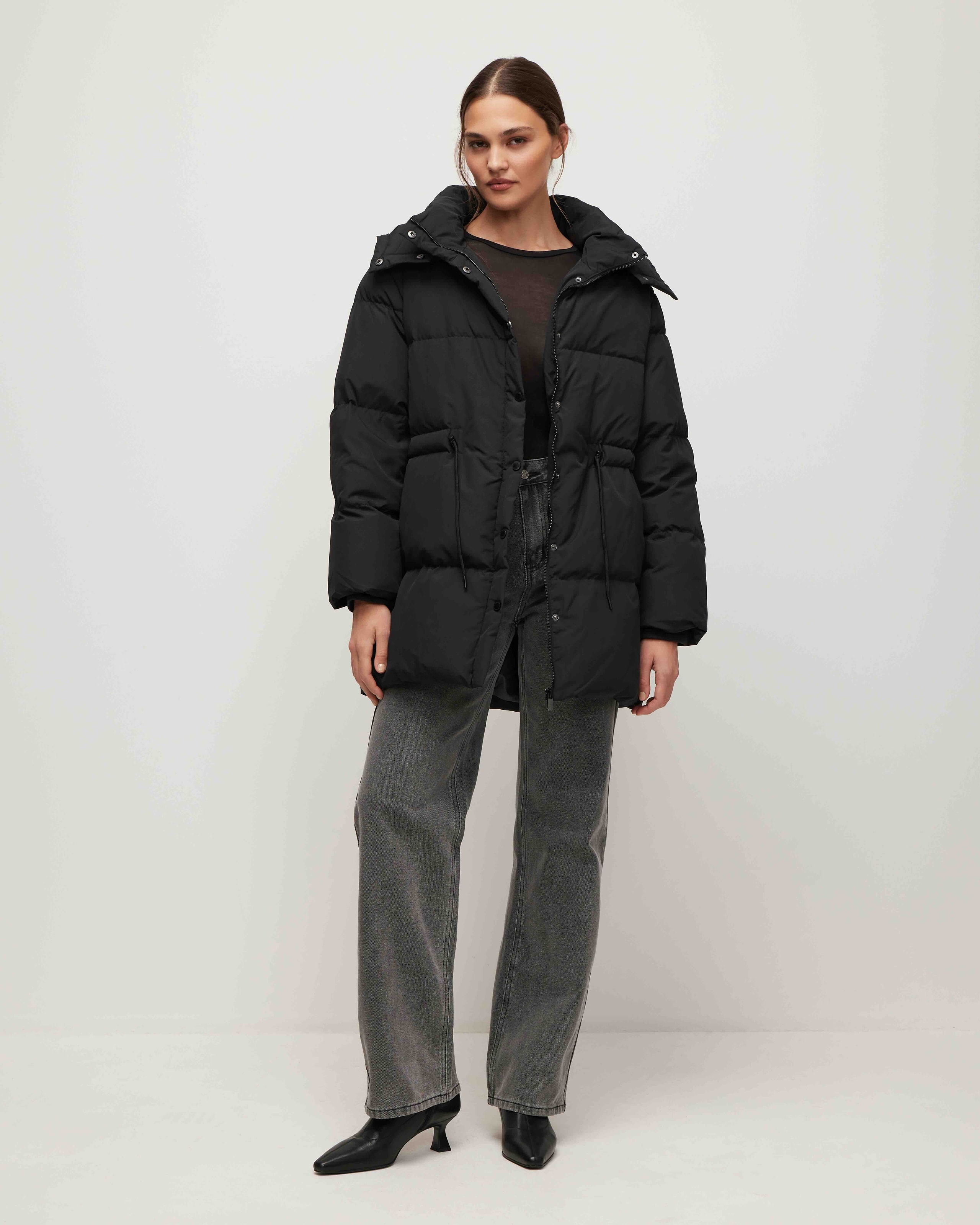 Longline puffer coat, Black