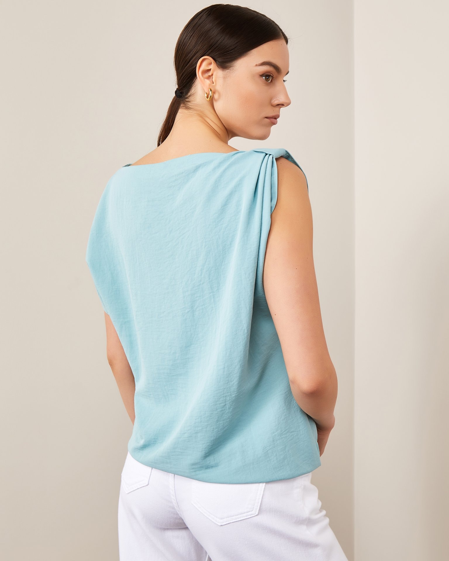 One-shoulder sleeve top, Grey-Blue — photo 3