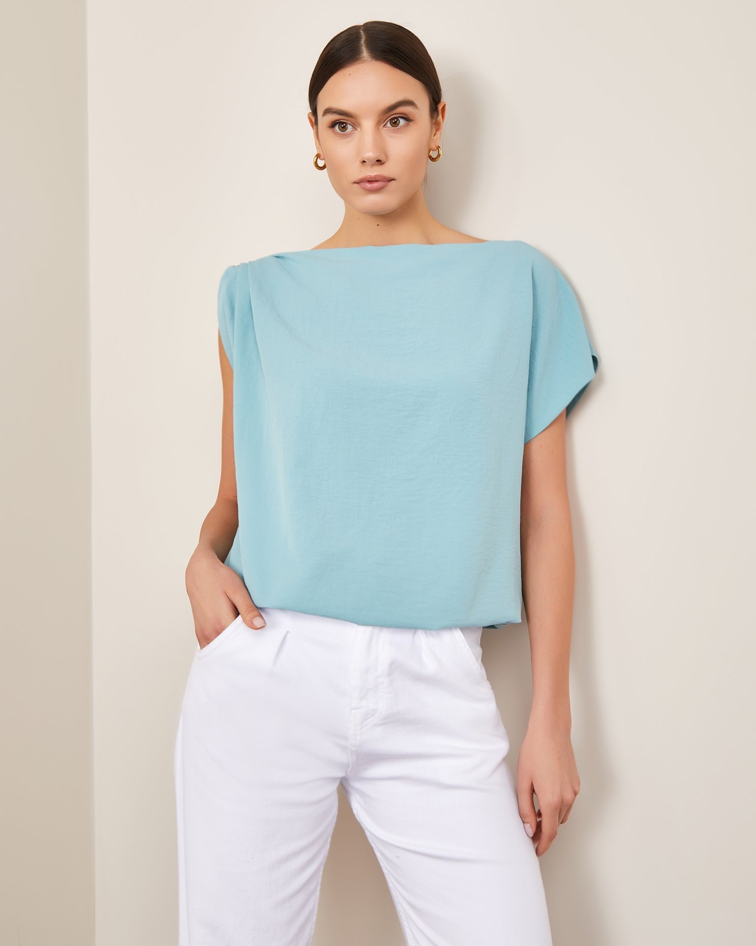 One-shoulder sleeve top, Grey-Blue — photo 2