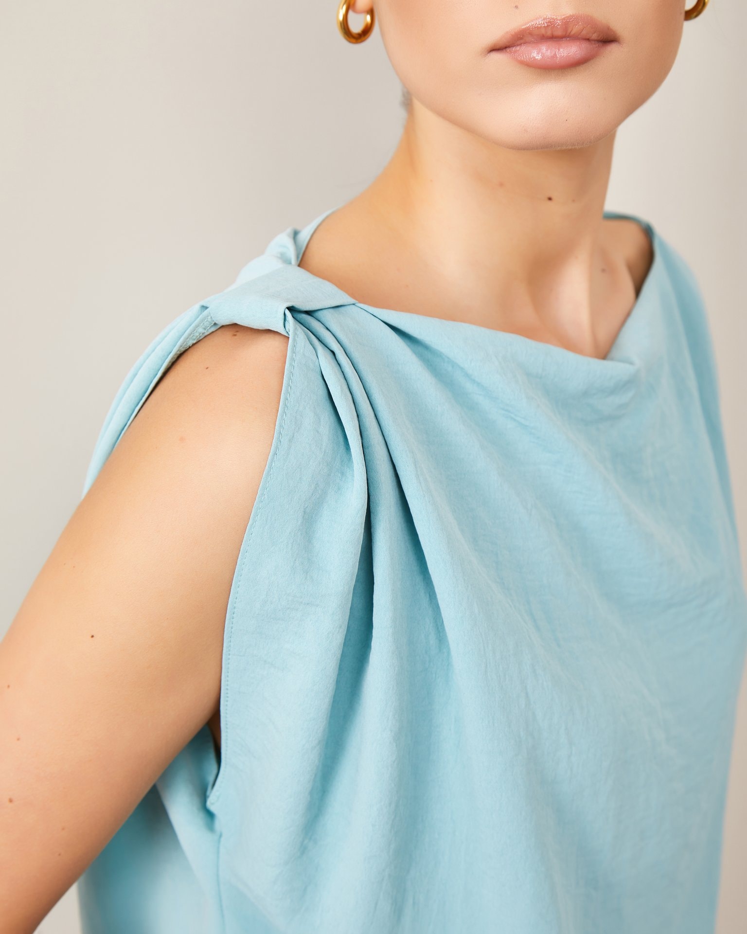 One-shoulder sleeve top, Grey-Blue