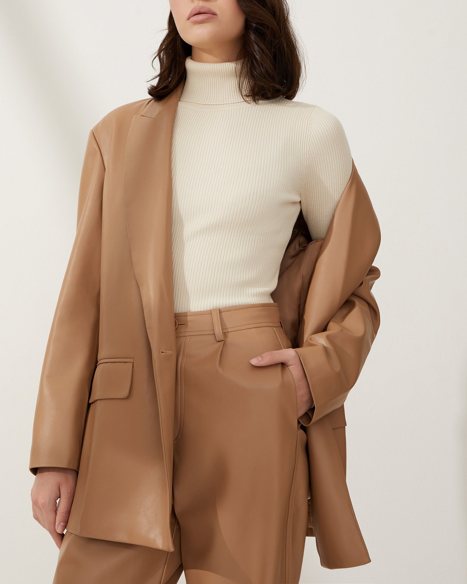 Straight-cut blazer, Brown — photo 3