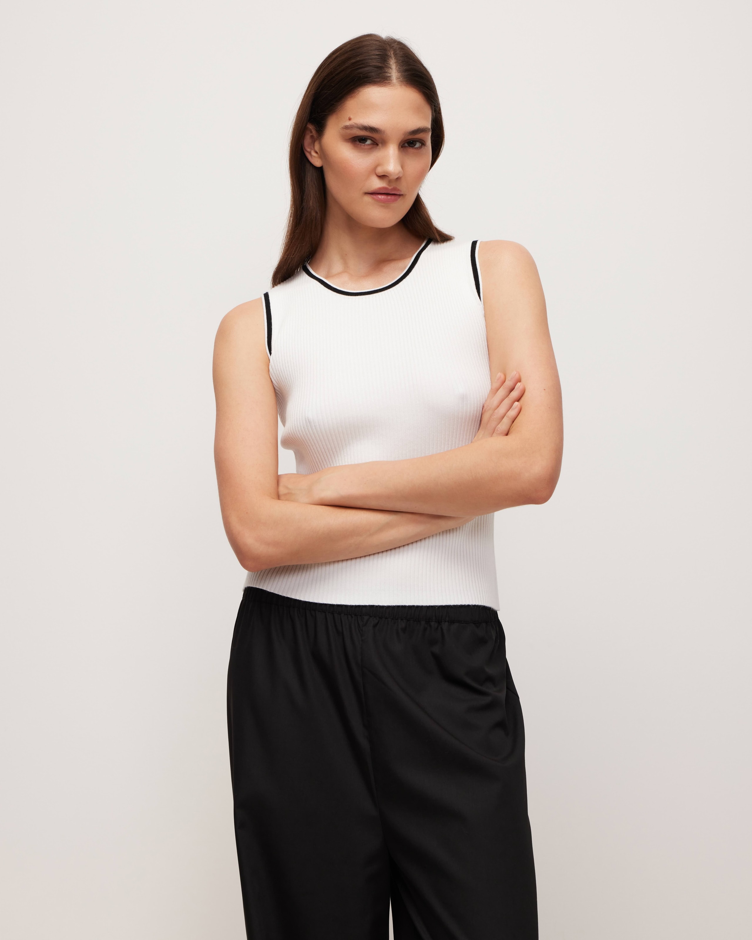 Ribbed knit top in white, White