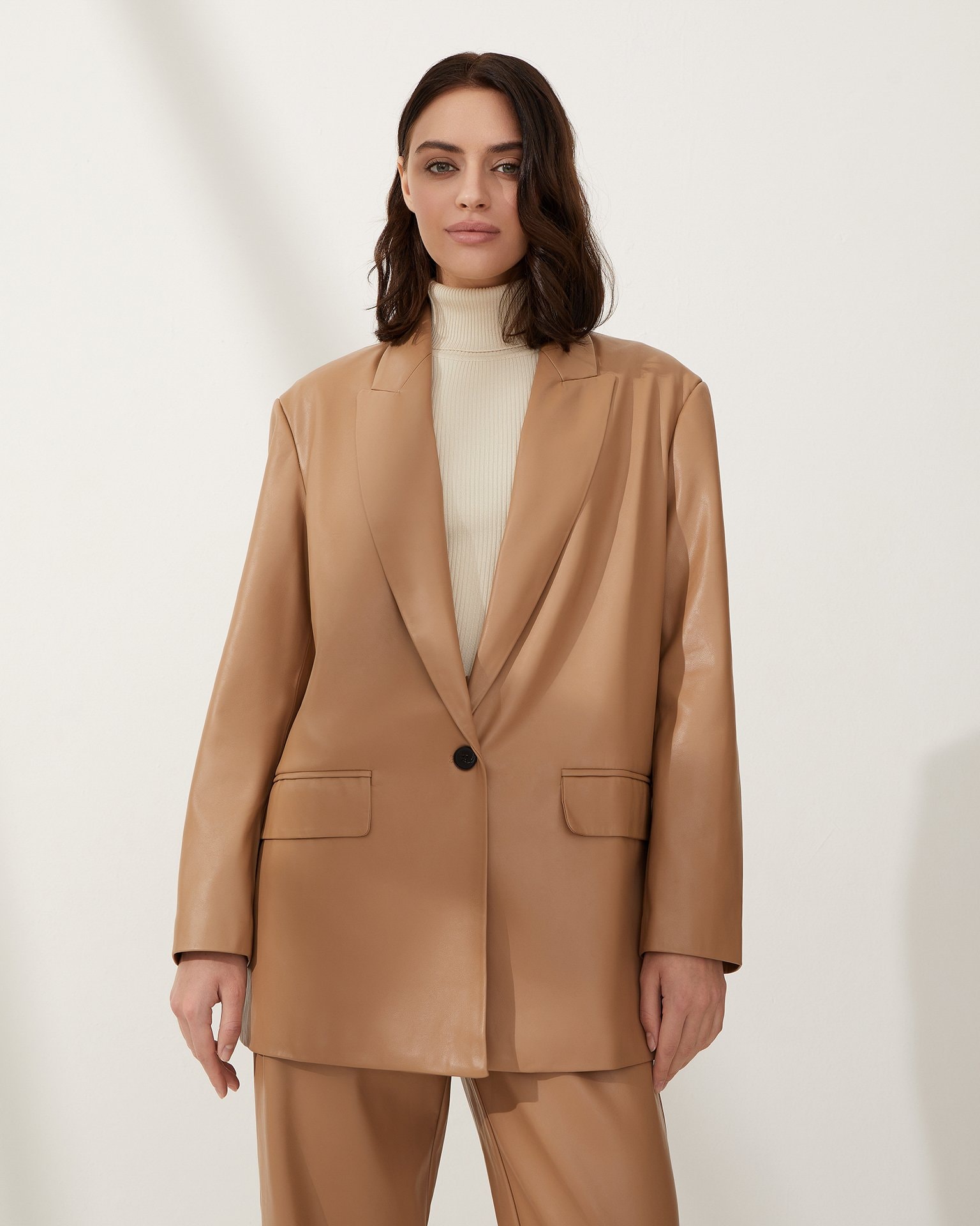 Straight-cut blazer, Brown — photo 5