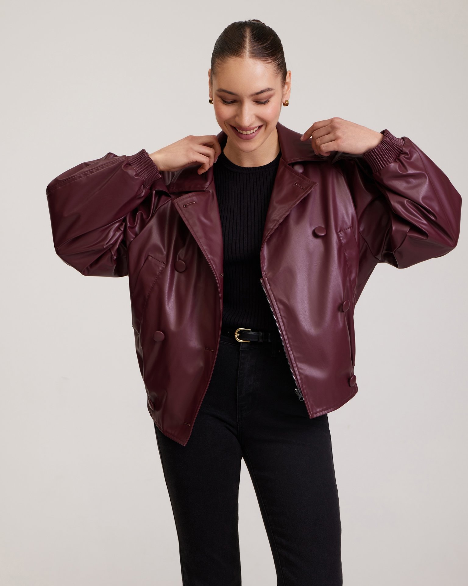 Oversized Bomber in Burgundy, Bordeaux — photo 8