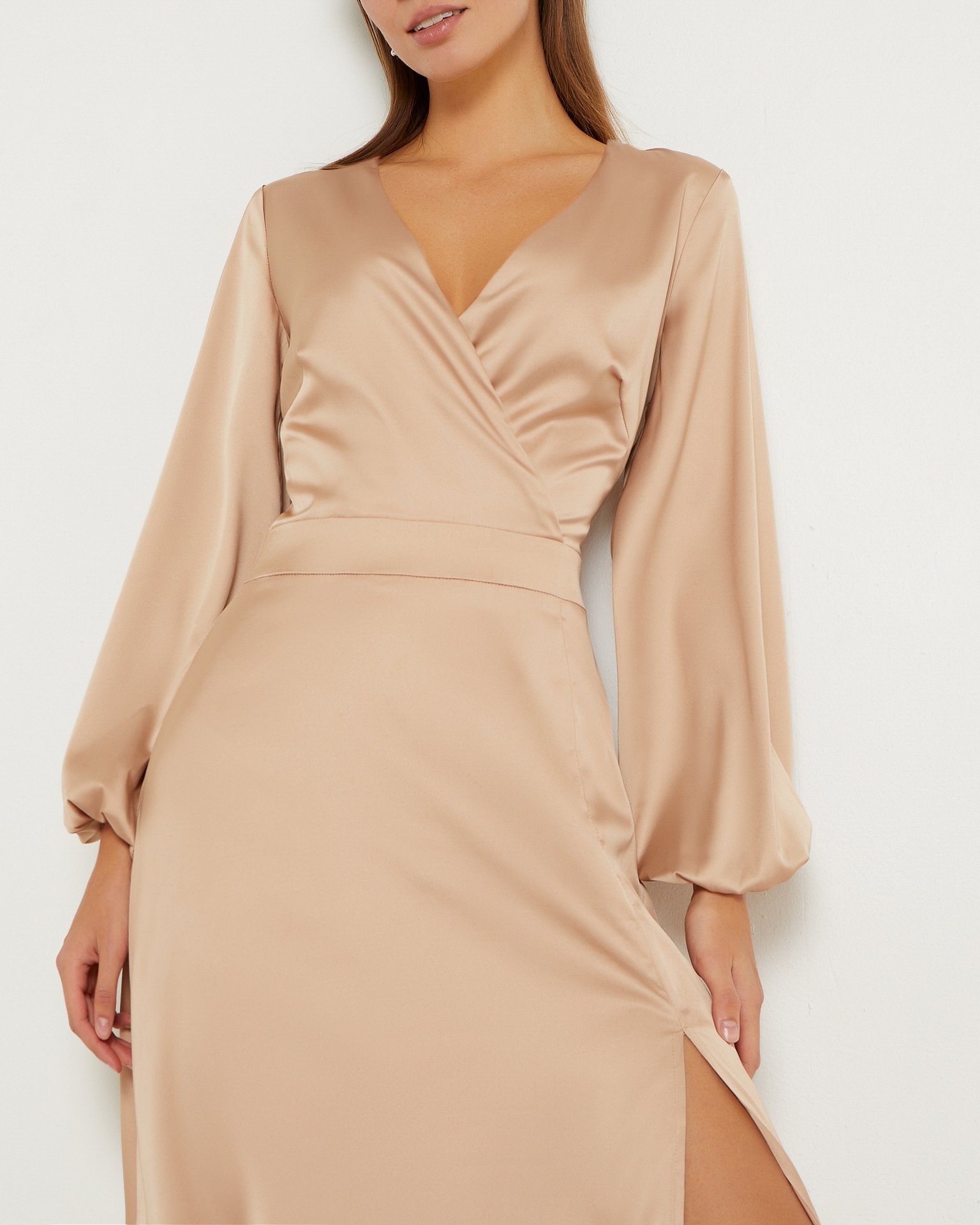 Coffee-Coloured Satin Dress, Coffee — photo 7