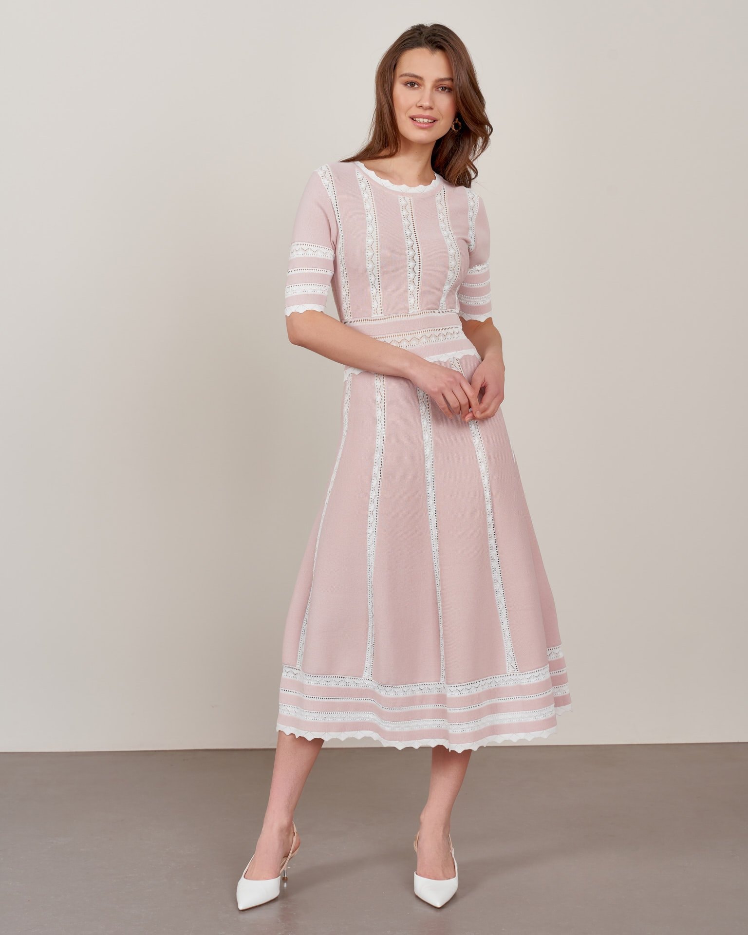 Dress with lace trim, Beige — photo 4
