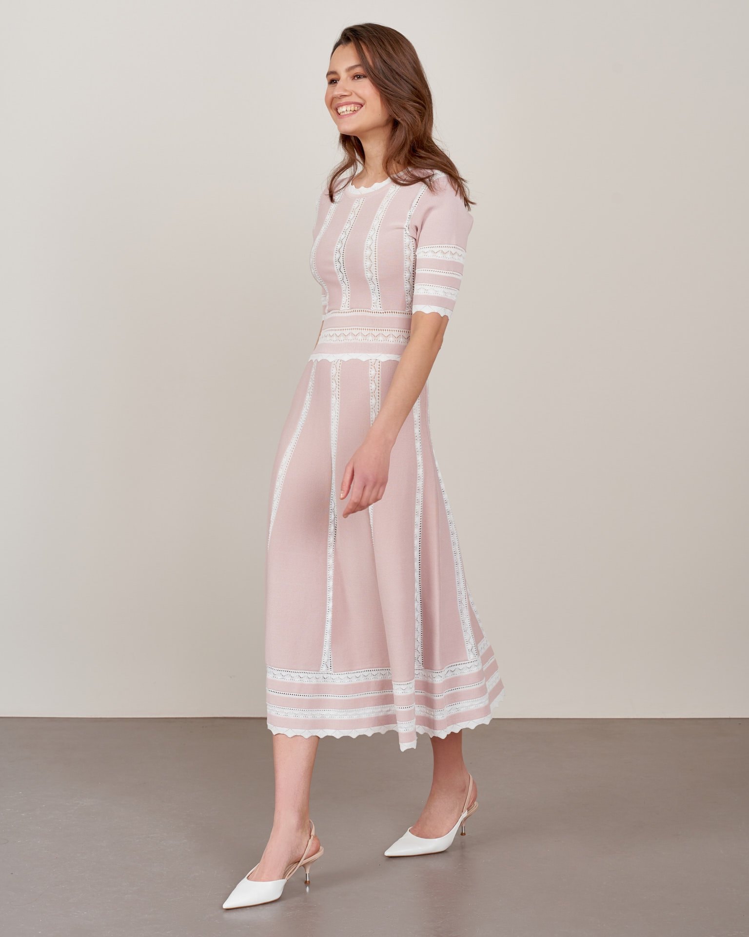 Dress with lace trim, Beige — photo 2