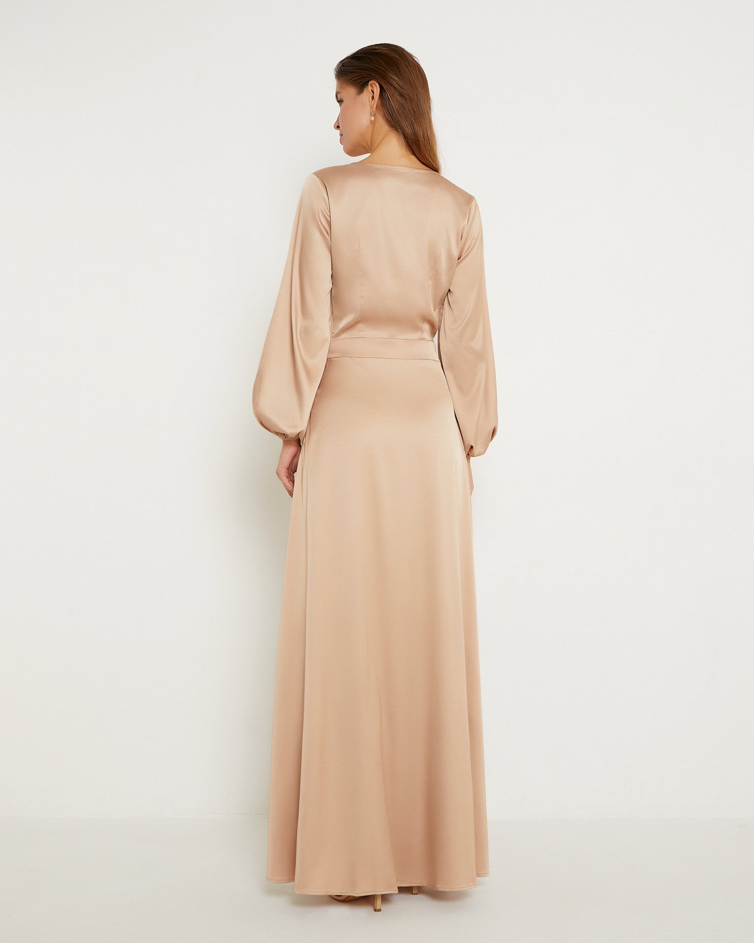 Coffee-Coloured Satin Dress, Coffee — photo 4
