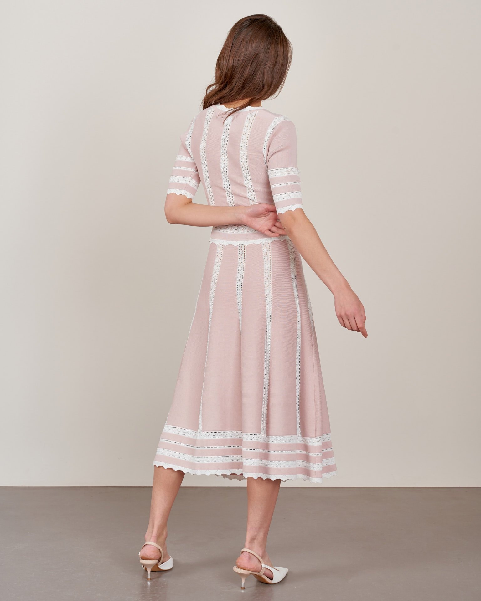 Dress with lace trim, Beige — photo 3