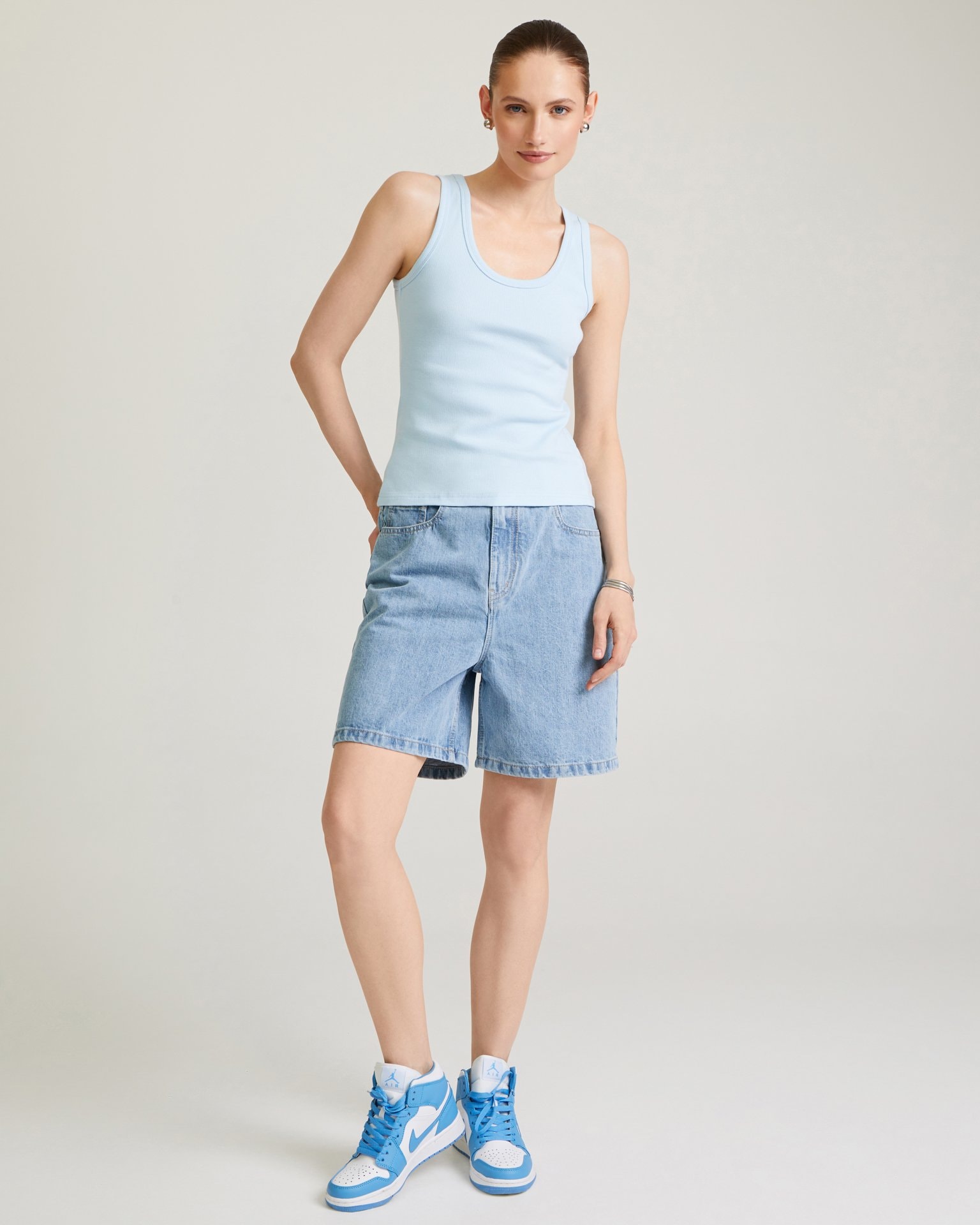 Top with a deep neckline, Blue — photo 2