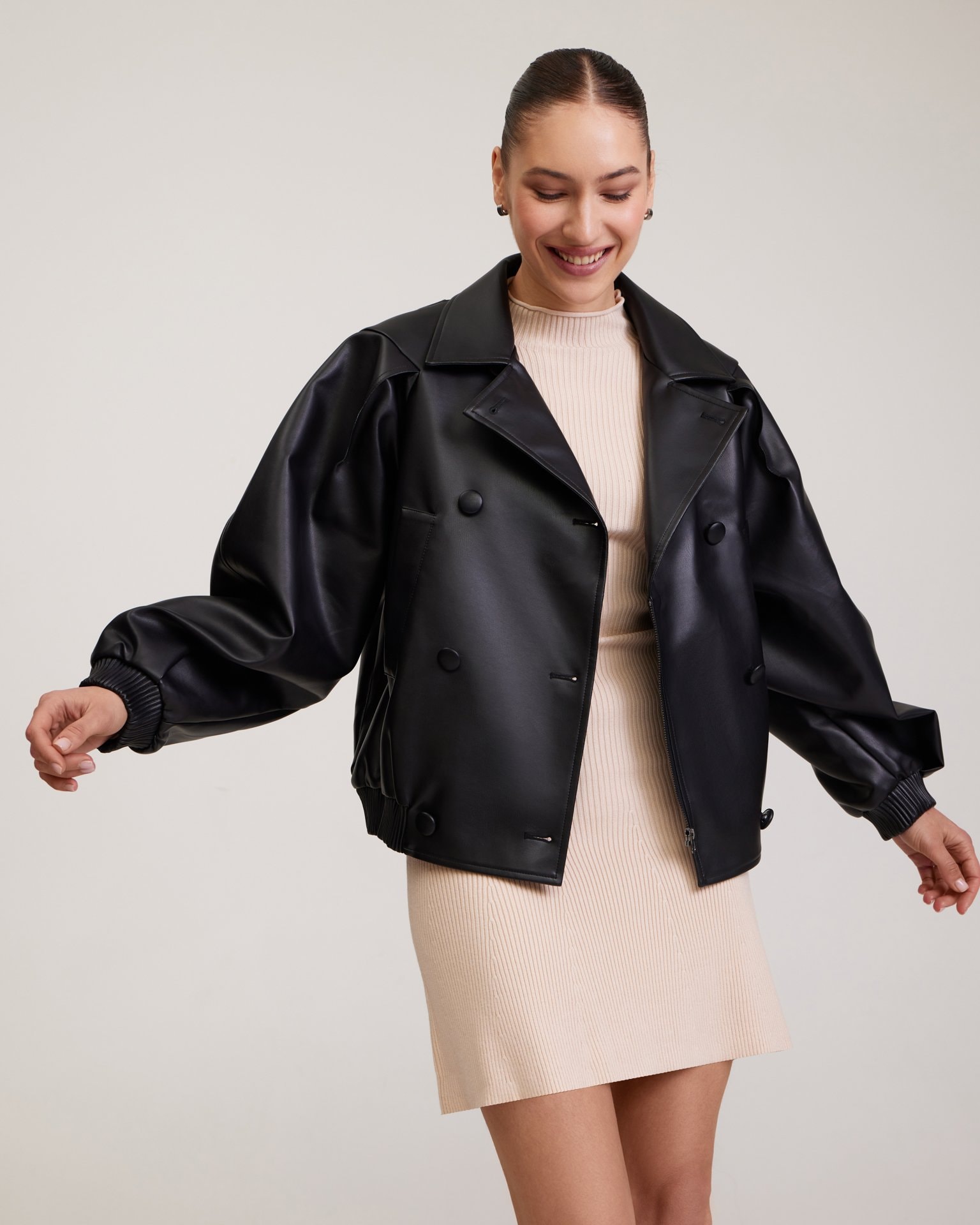 Oversize black bomber jacket, Black — photo 8