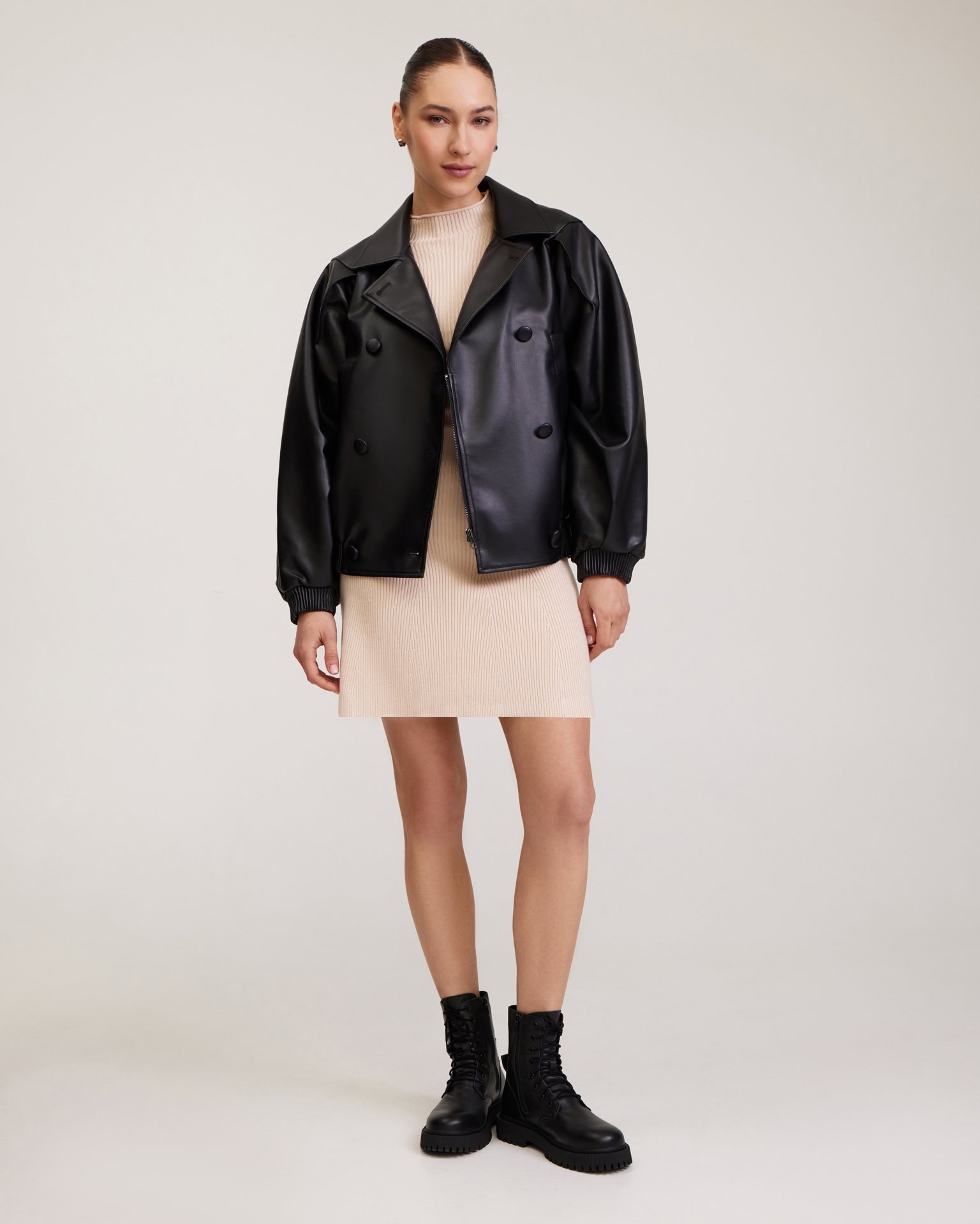 Oversize black bomber jacket, Black — photo 6