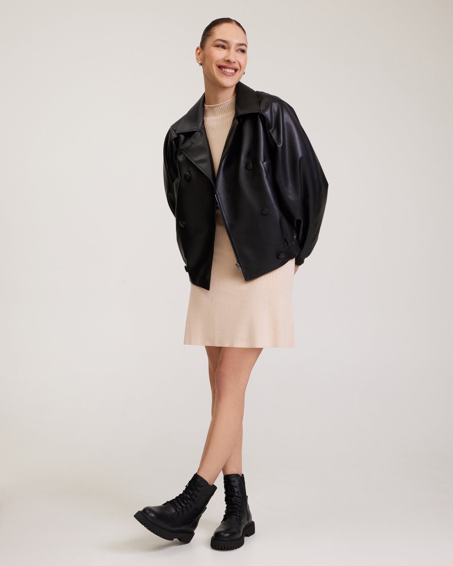 Oversize black bomber jacket, Black — photo 3