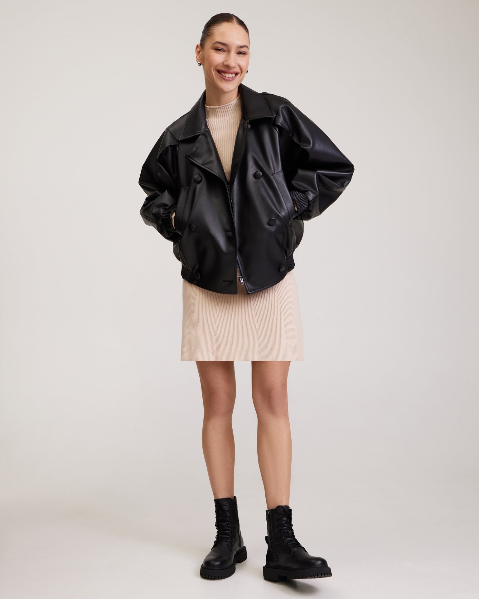 Oversize black bomber jacket, Black — photo 7