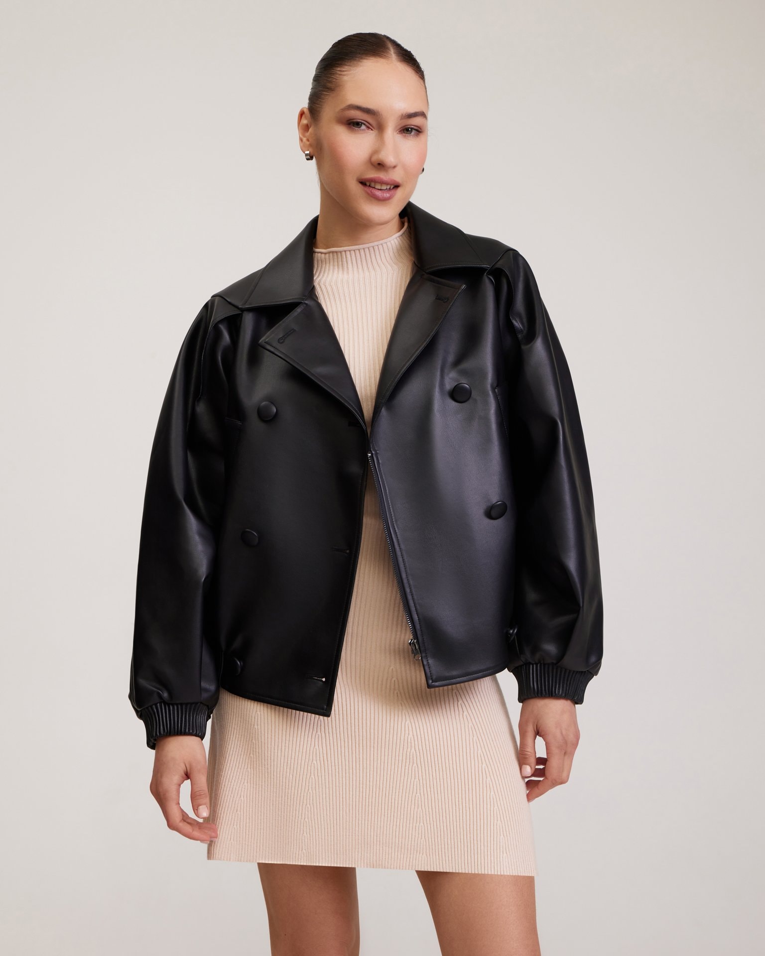 Oversize black bomber jacket, Black — photo 4