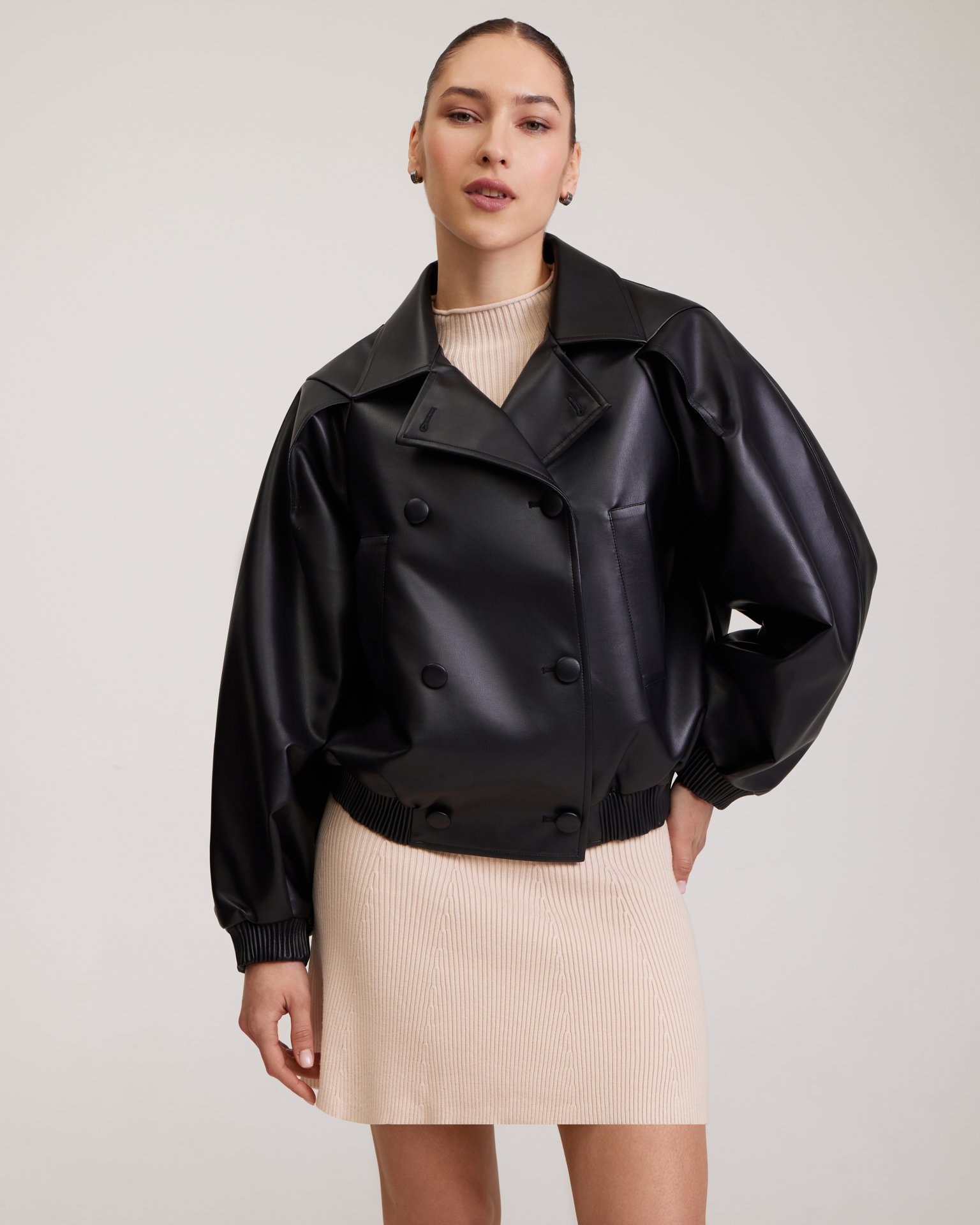 Oversize black bomber jacket, Black — photo 9
