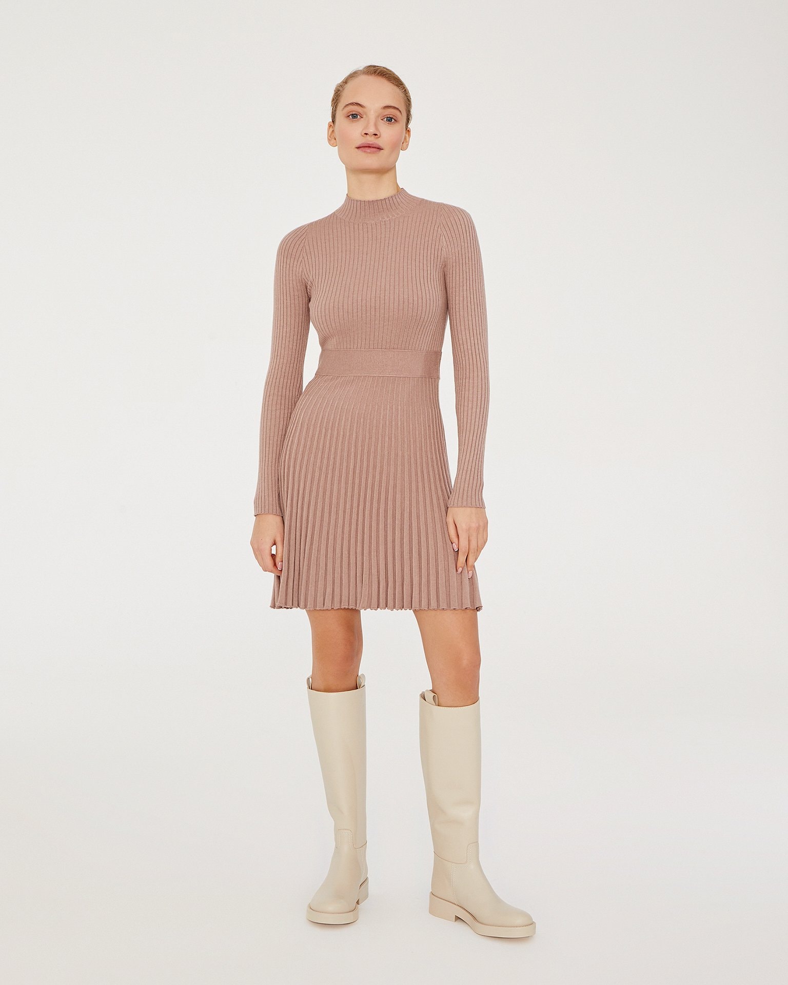 Rib-knit dress, Coffee — photo 2