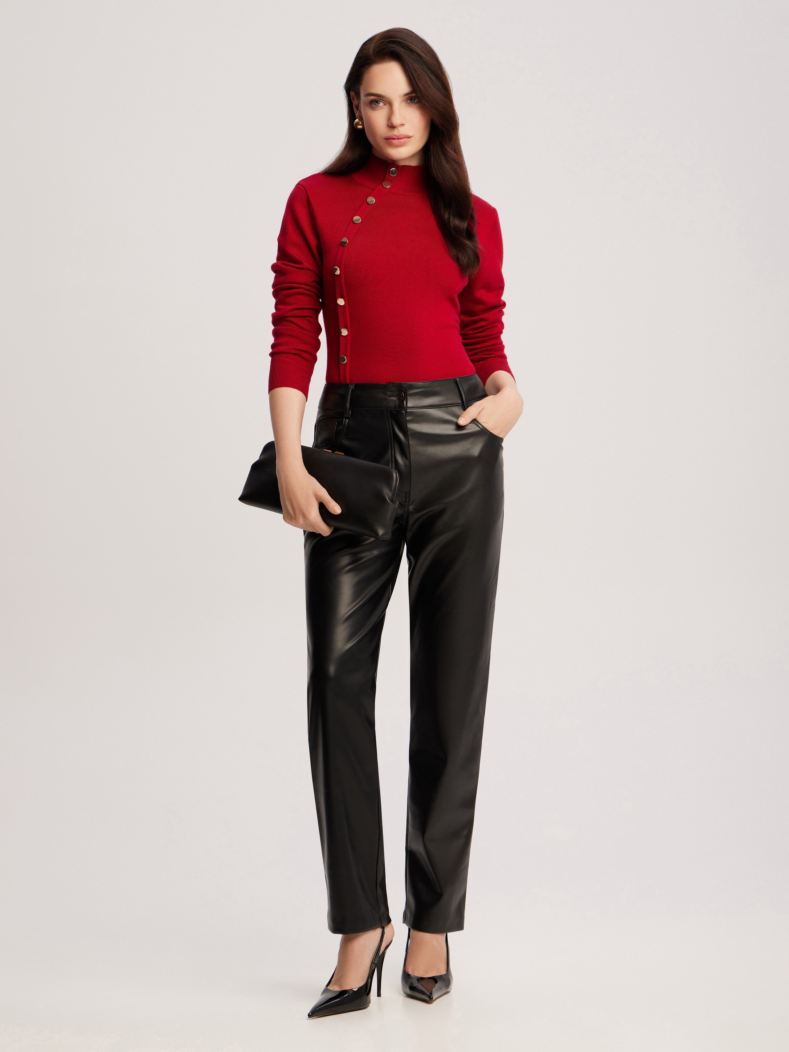 Jumper with accent buttons, Red — photo 2