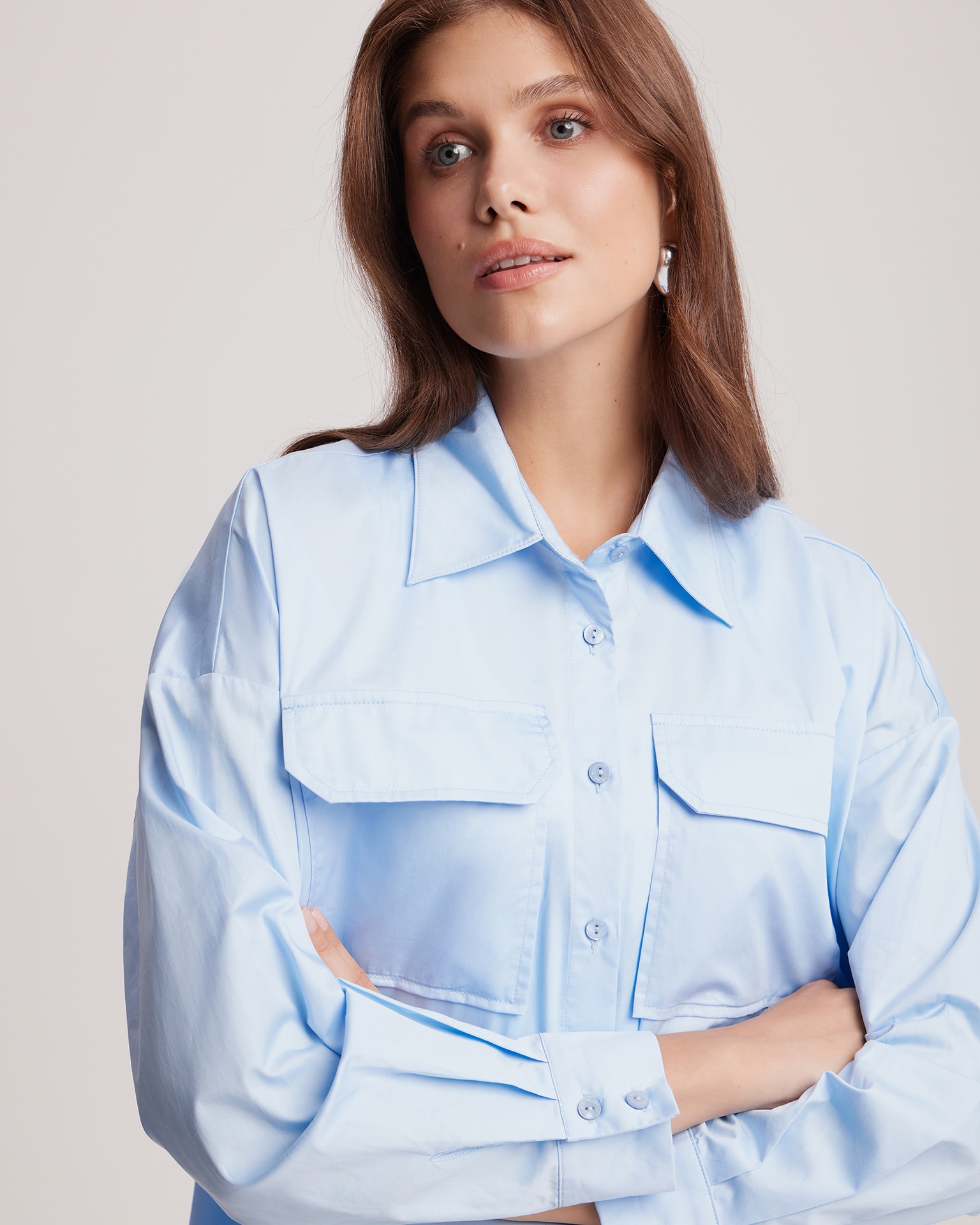 Straight-cut shirt, Sky Blue — photo 5
