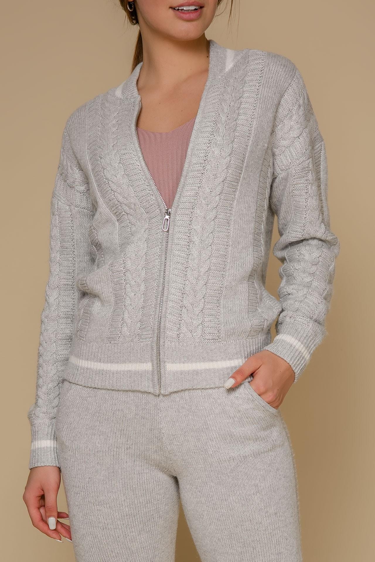 A cashmere suit in a grey melange shade, adorned with a braid cable knit pattern, Grey — photo 3