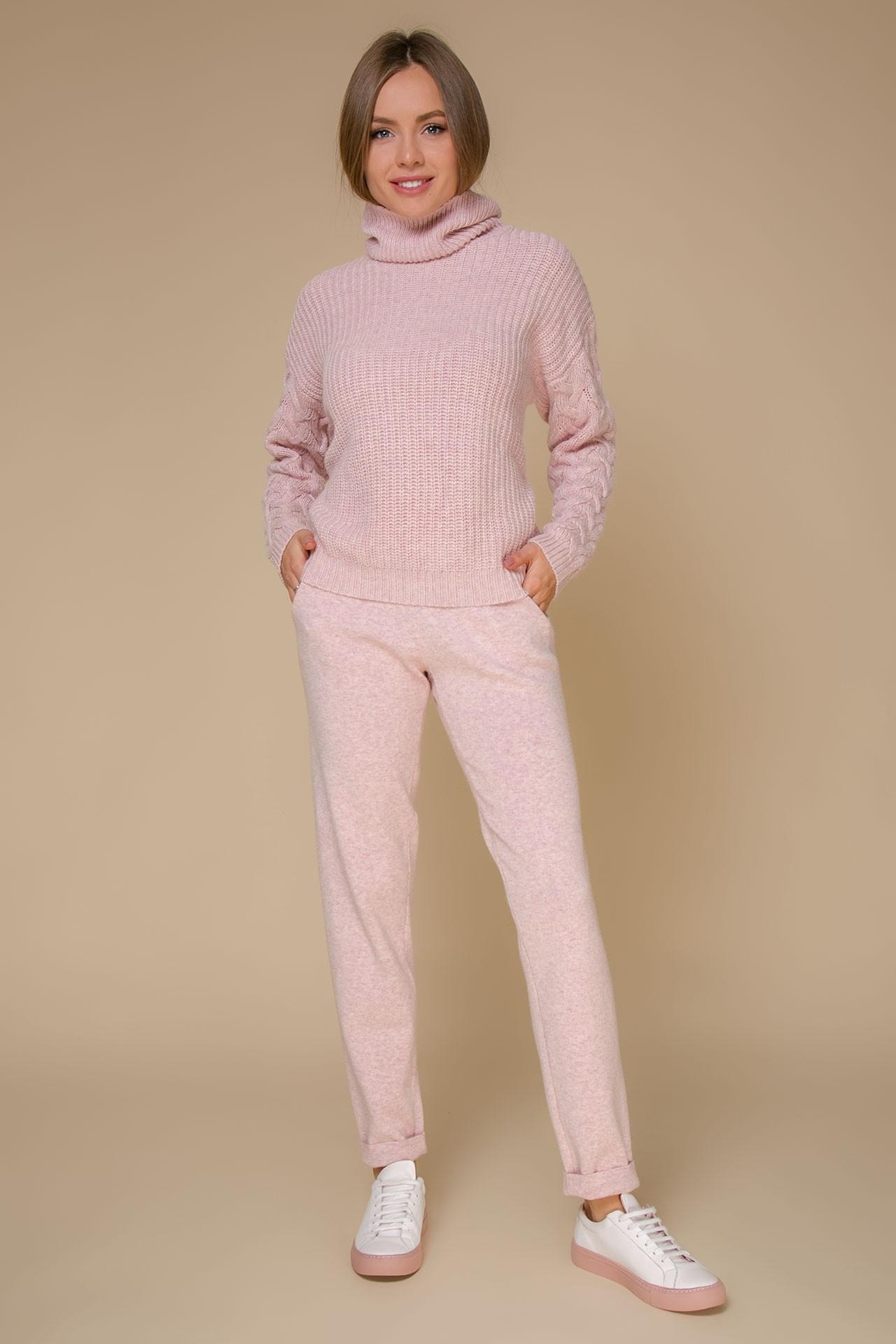 Cosy wool suit with a textured knit in a soft pink colour, Pink — photo 2
