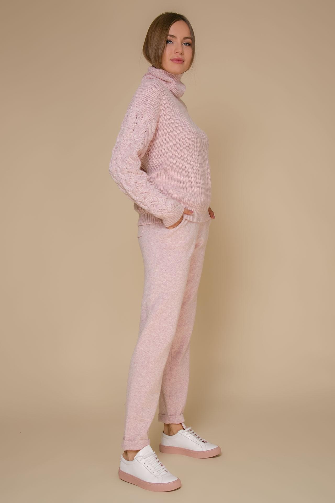 Cosy wool suit with a textured knit in a soft pink colour, Pink — photo 4