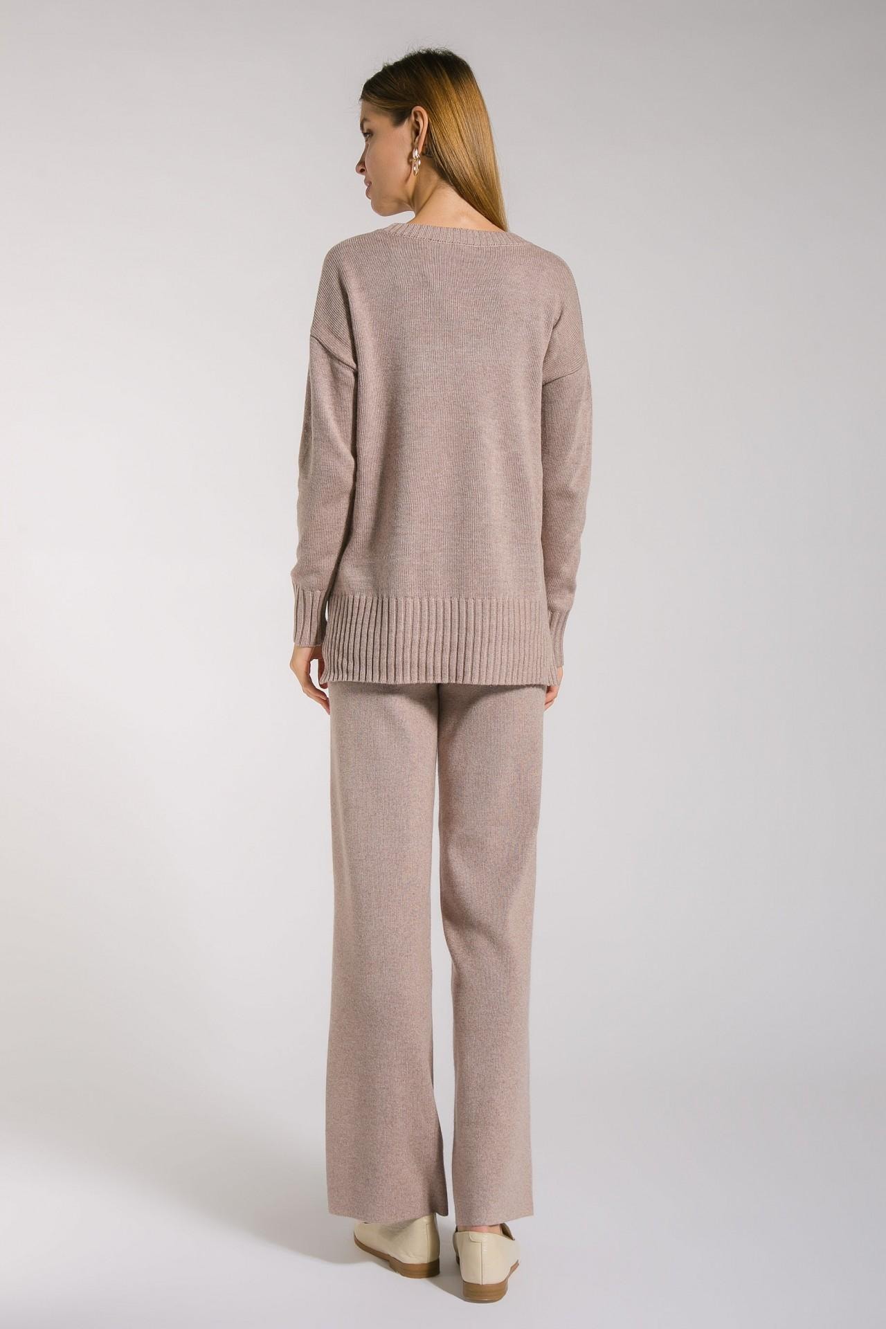 Two-piece set with a relaxed-fit jumper and flared trousers, Brown — photo 5