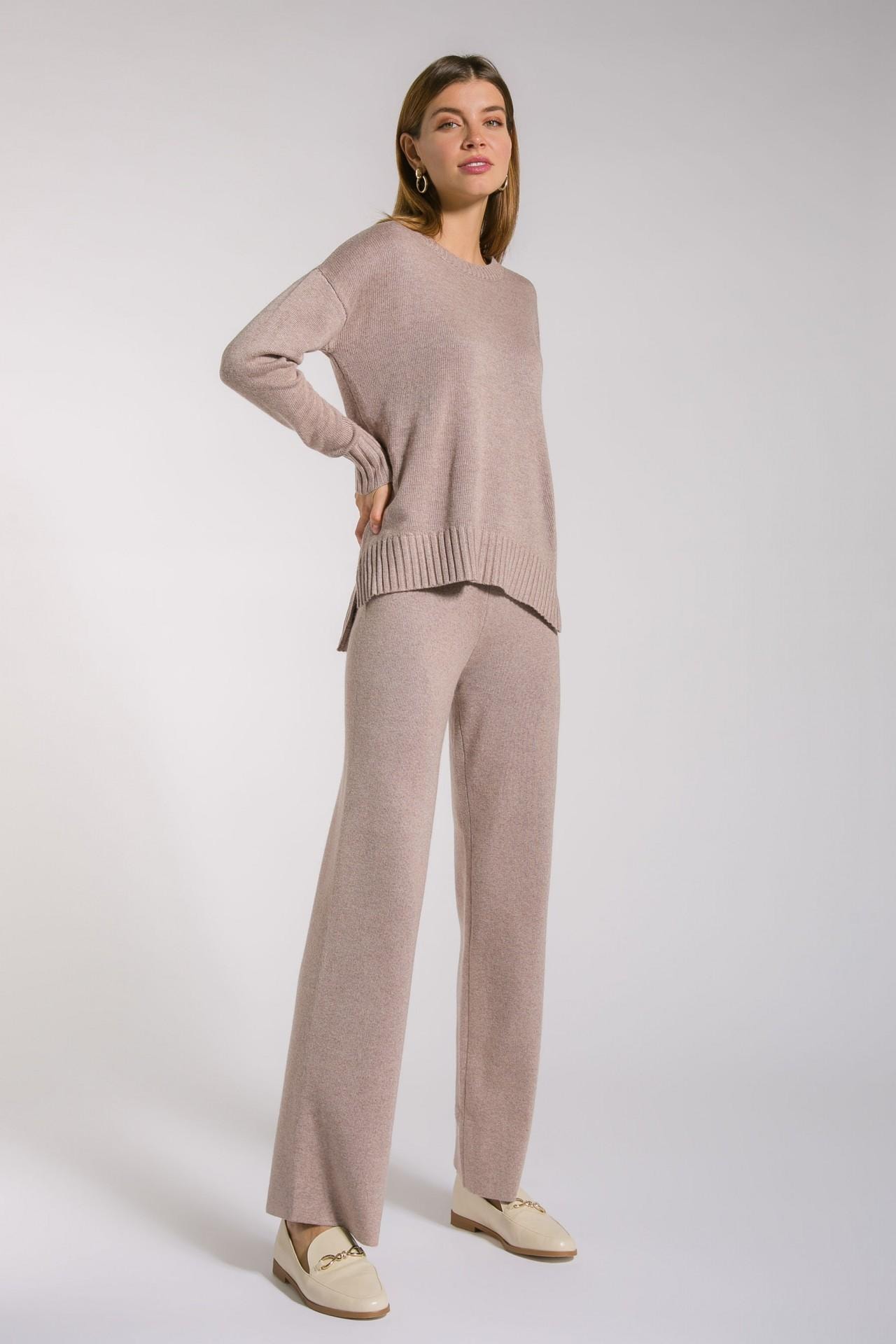 Two-piece set with a relaxed-fit jumper and flared trousers, Brown