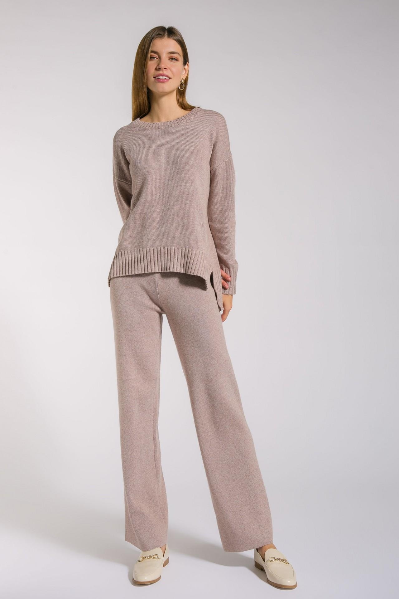Two-piece set with a relaxed-fit jumper and flared trousers, Brown — photo 3