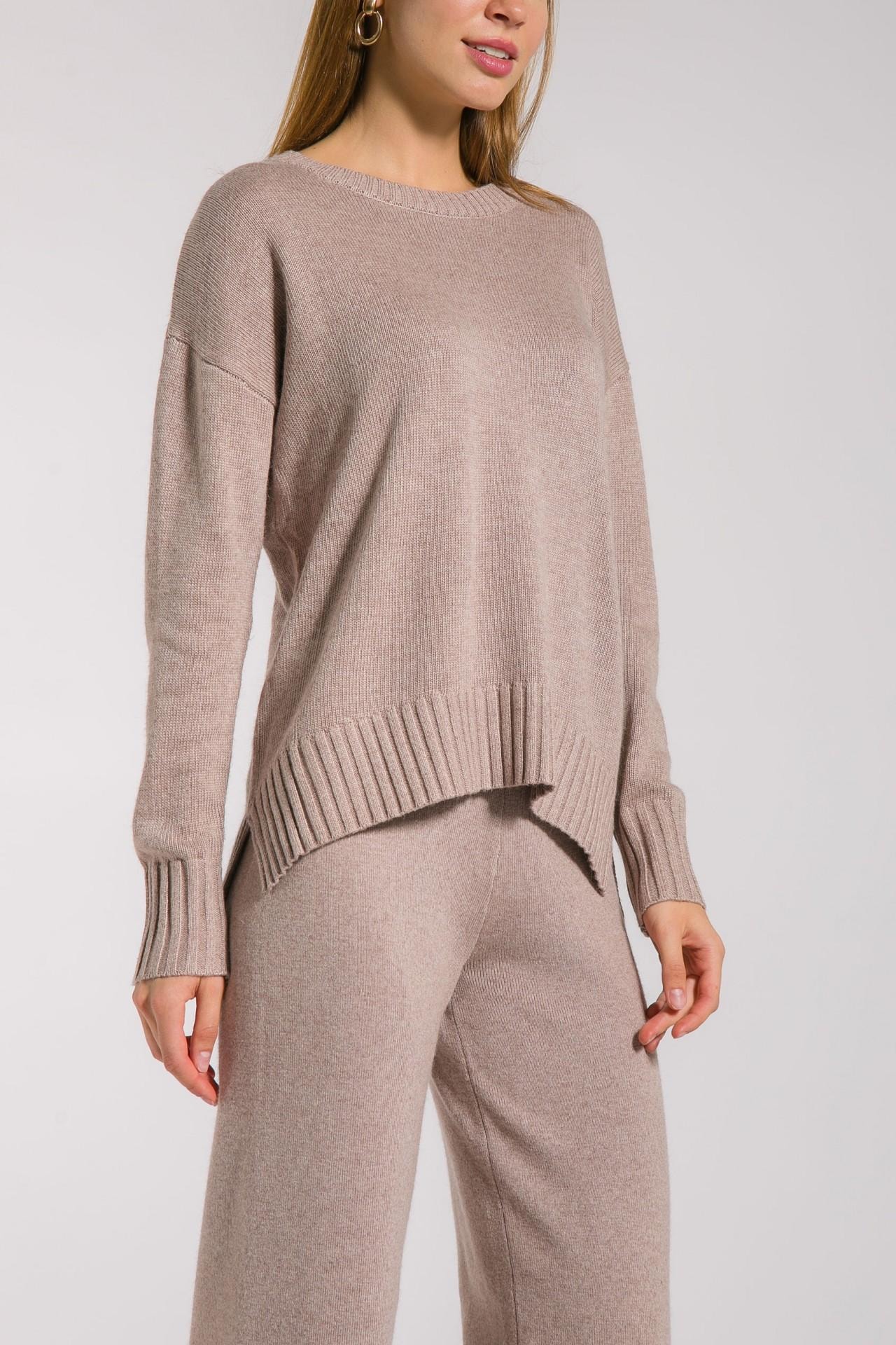 Two-piece set with a relaxed-fit jumper and flared trousers, Brown — photo 4