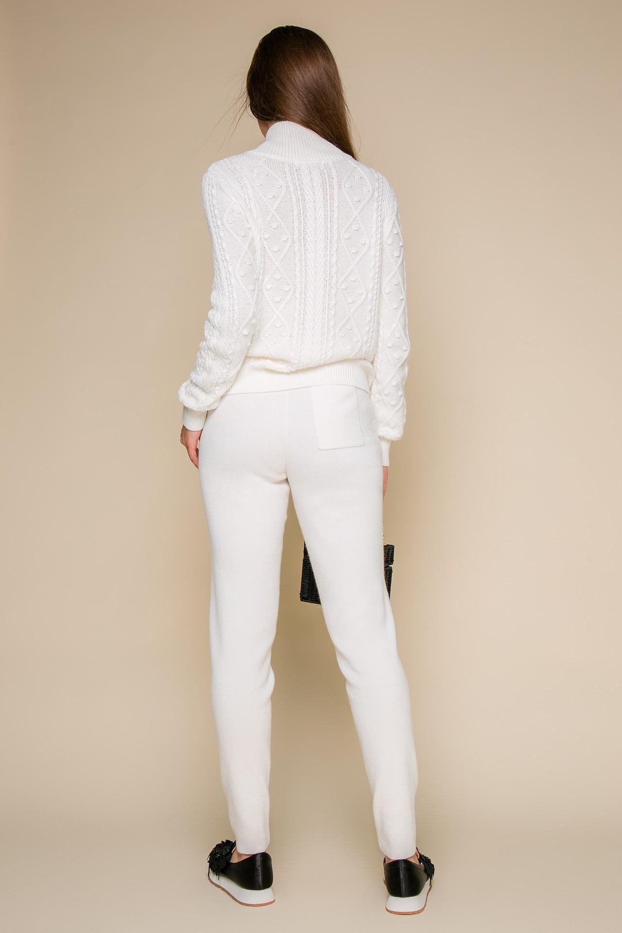 Snow-white two-piece suit with a zip-up jumper and straight-leg trousers, White — photo 5