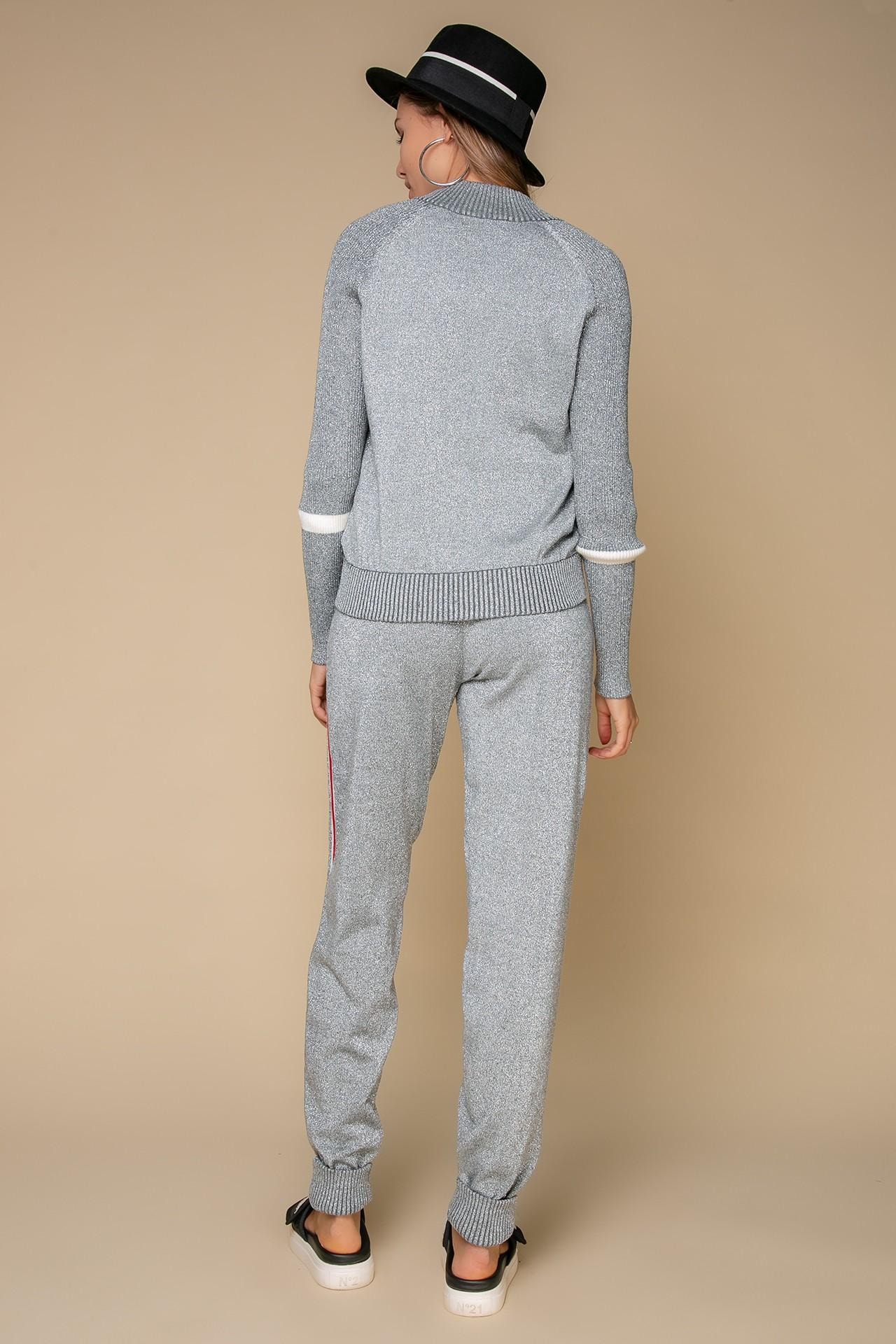 Tracksuit in a sport-chic style with metallic thread trim, Silver — photo 5