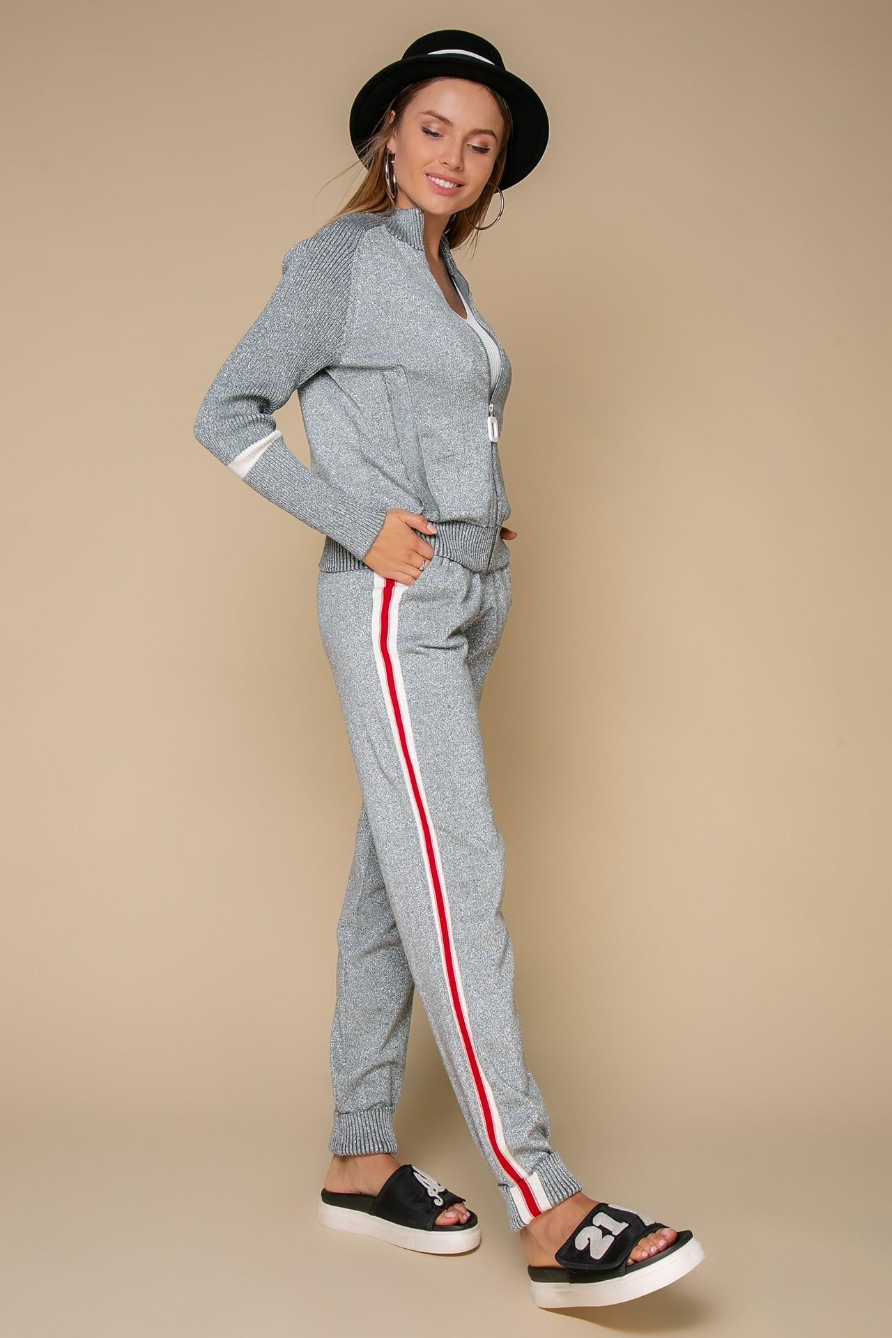 Tracksuit in a sport-chic style with metallic thread trim, Silver