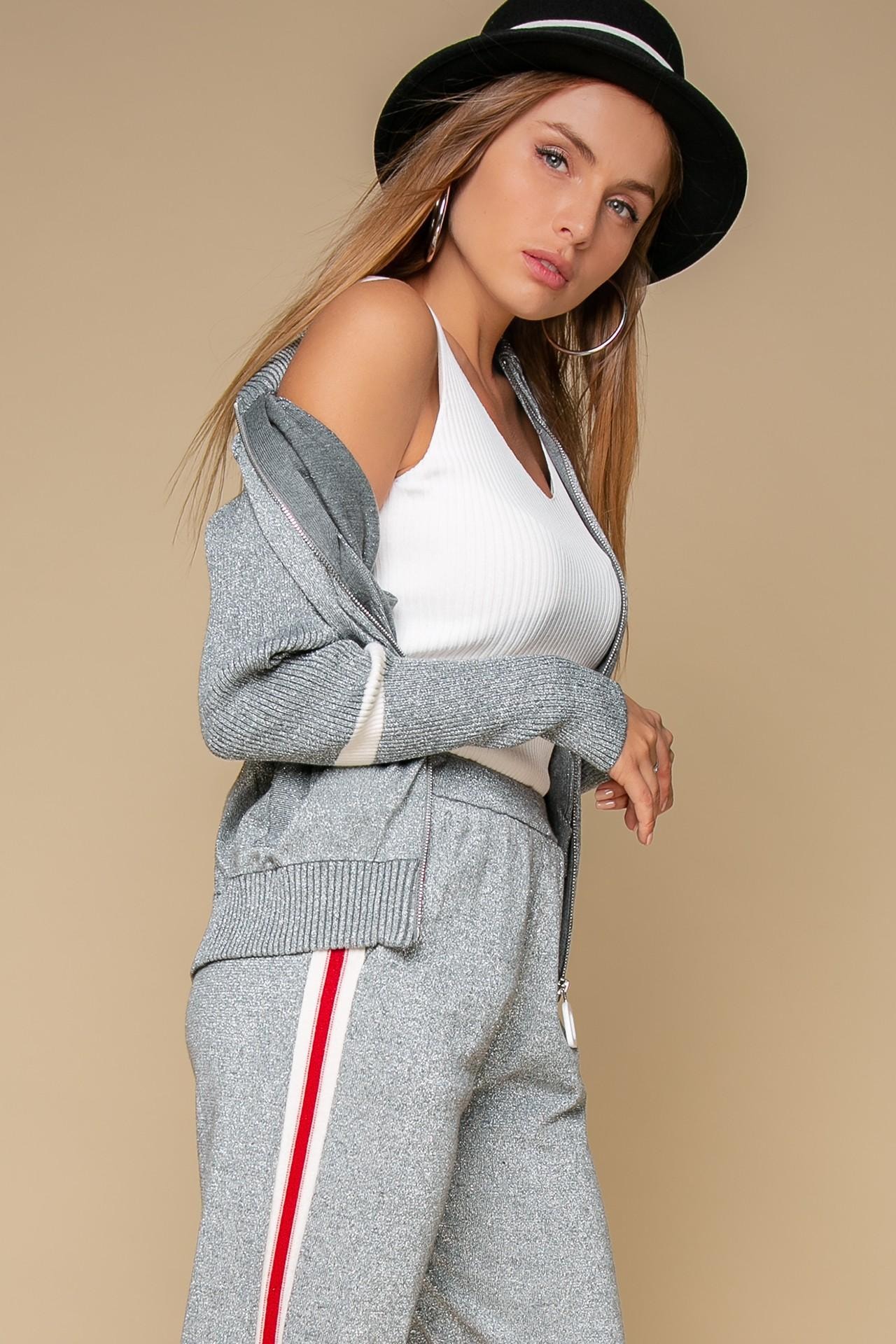 Tracksuit in a sport-chic style with metallic thread trim, Silver — photo 2