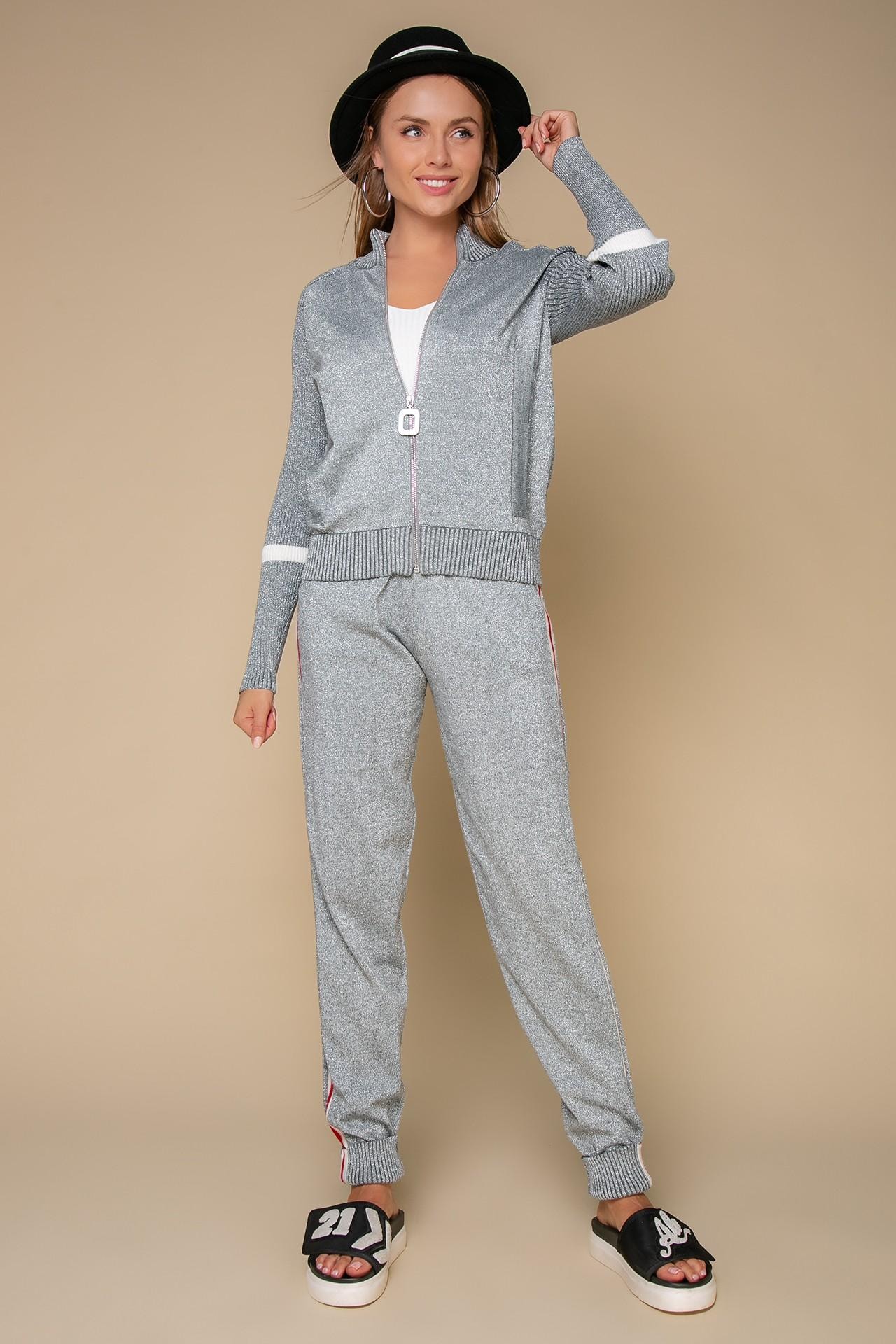 Tracksuit in a sport-chic style with metallic thread trim, Silver — photo 3