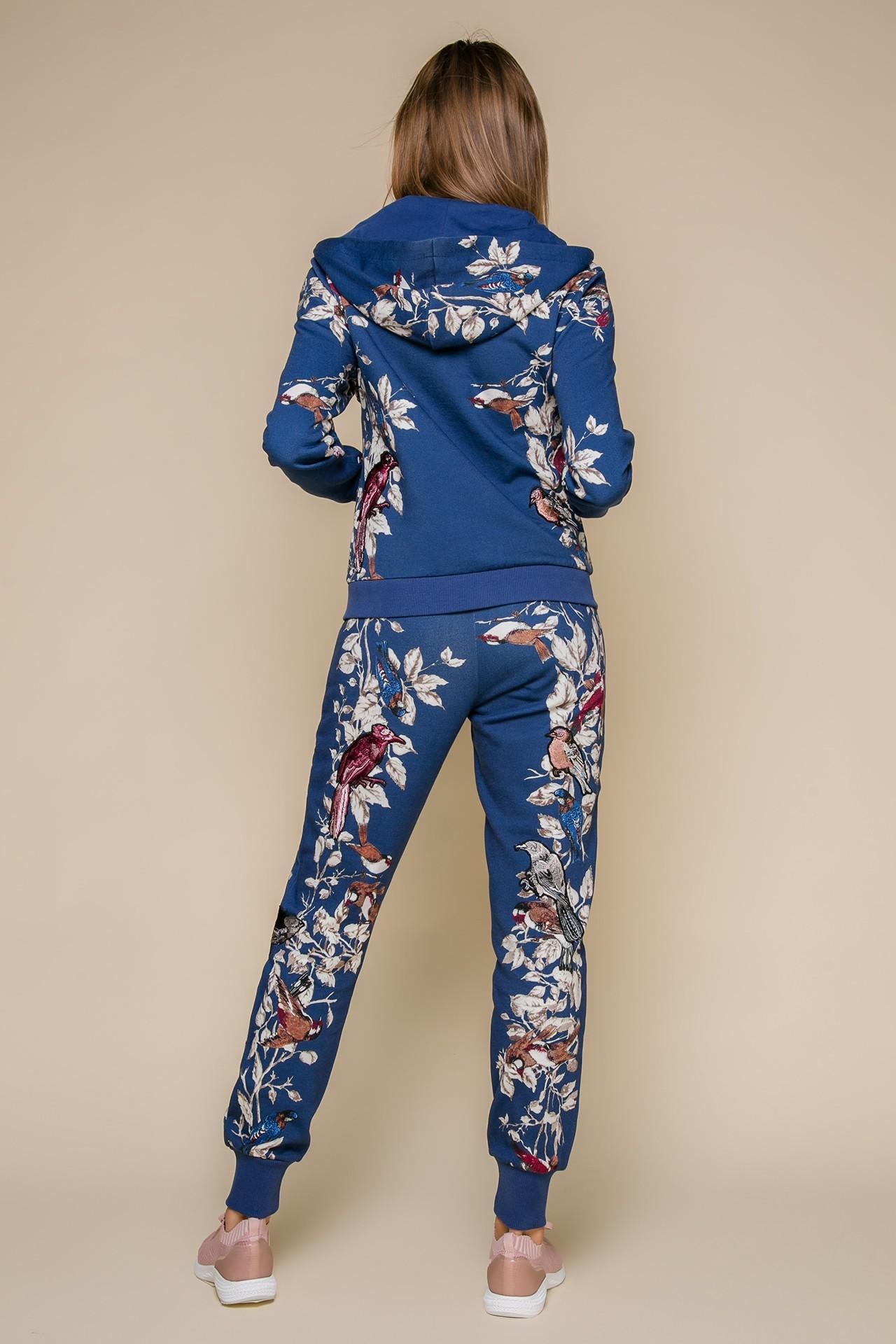 Trouser suit in sport-chic style, adorned with a floral print, Blue — photo 5