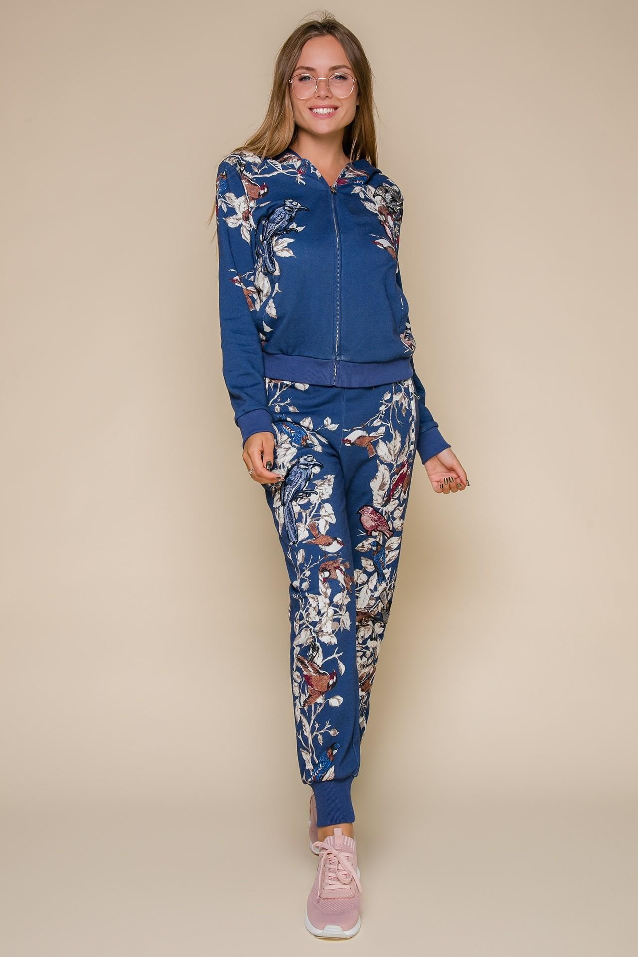 Trouser suit in sport-chic style, adorned with a floral print, Blue — photo 3