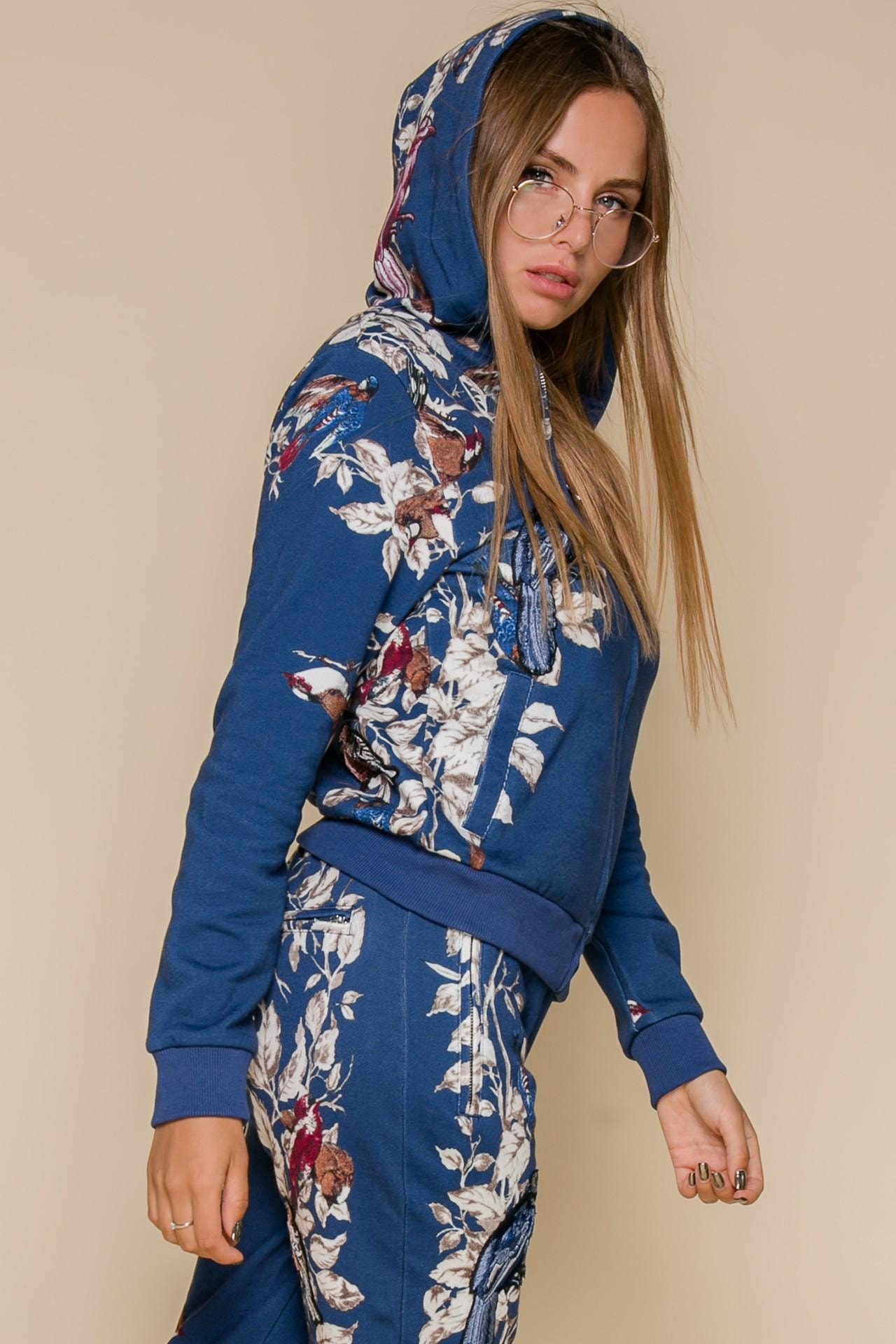 Trouser suit in sport-chic style, adorned with a floral print, Blue — photo 4