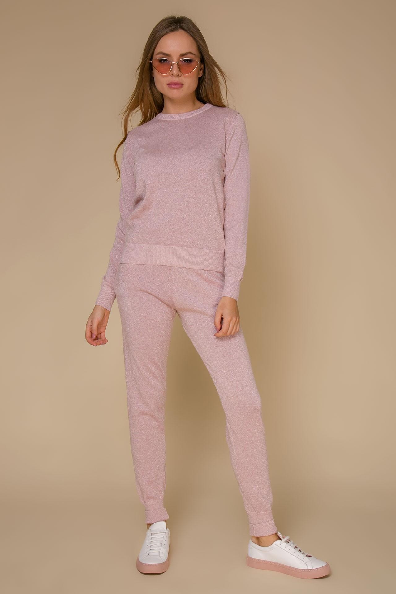 Trouser suit in a soft pink colour with embroidery using lurex threads, Pink — photo 2
