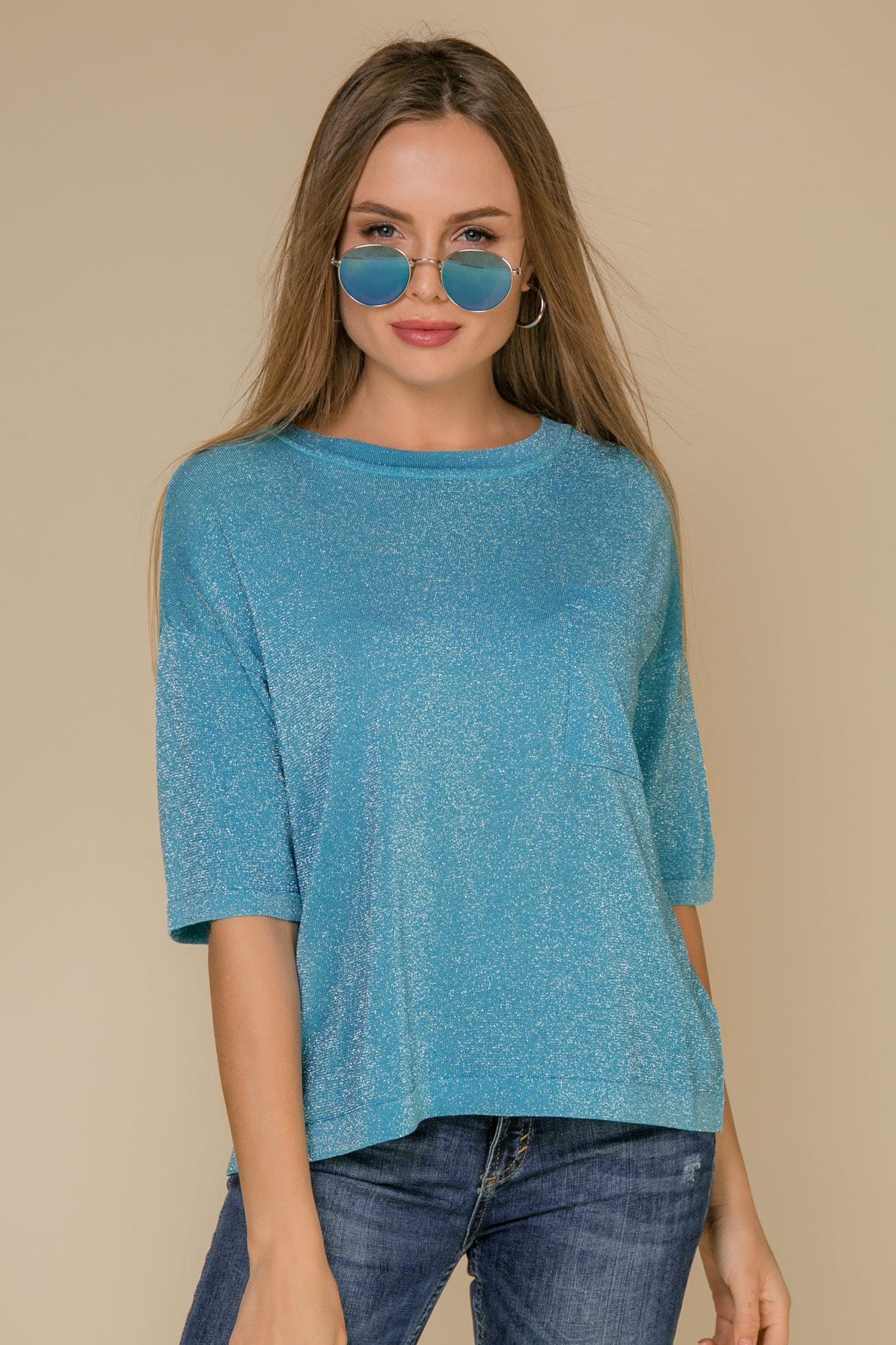 T-shirt embroidered with metallic thread, Blue