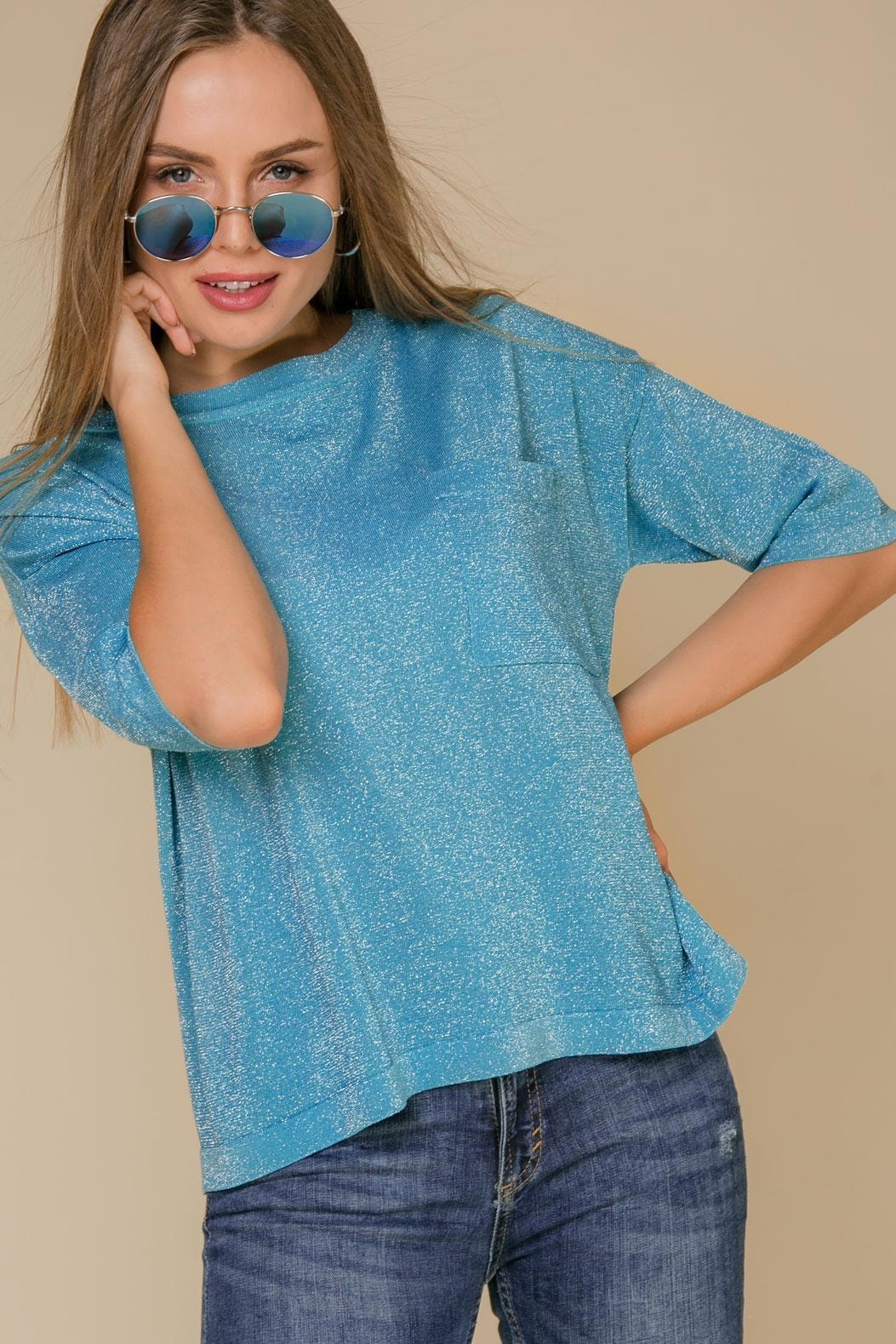 T-shirt embroidered with metallic thread, Blue — photo 2