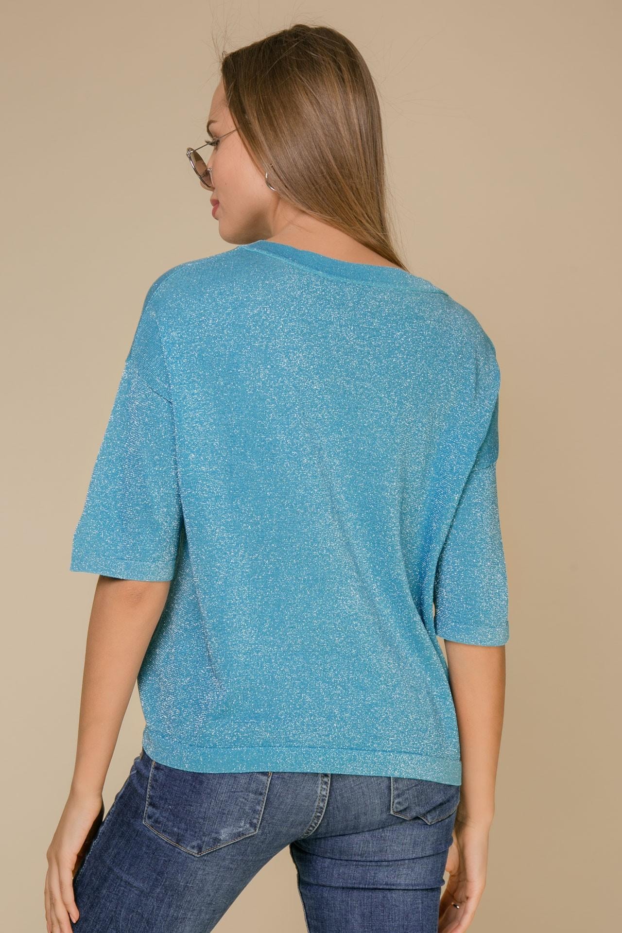T-shirt embroidered with metallic thread, Blue — photo 4