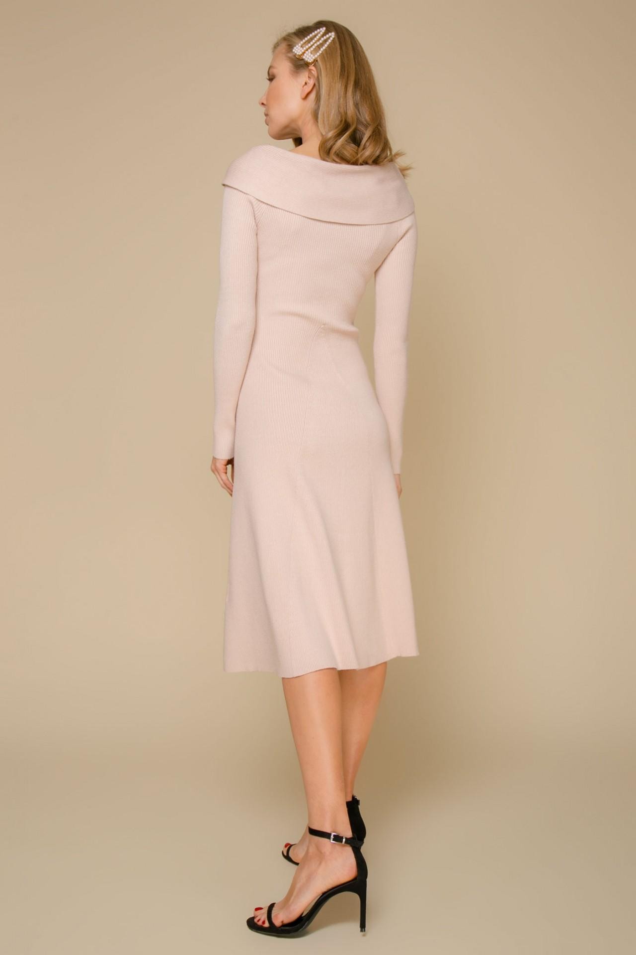 Midi dress with an original "Gueuse" collar, Beige — photo 5