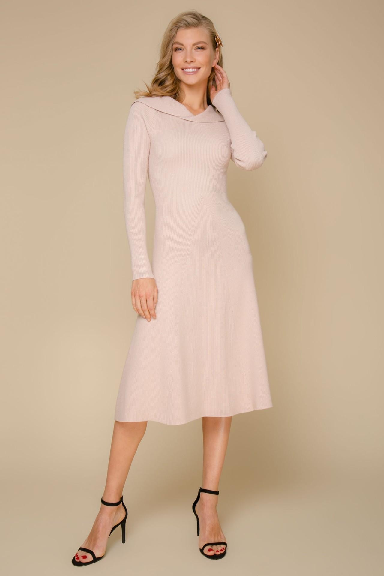 Midi dress with an original "Gueuse" collar, Beige — photo 2