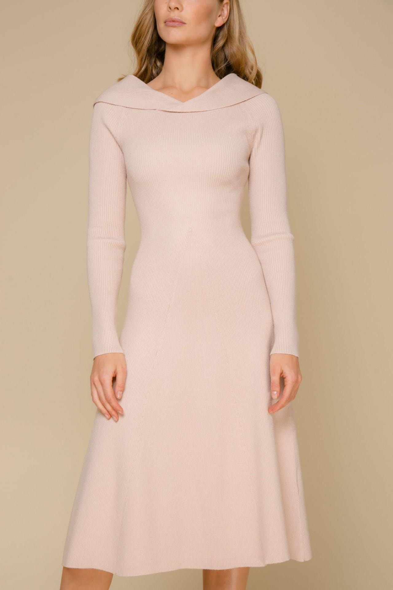Midi dress with an original "Gueuse" collar, Beige — photo 3