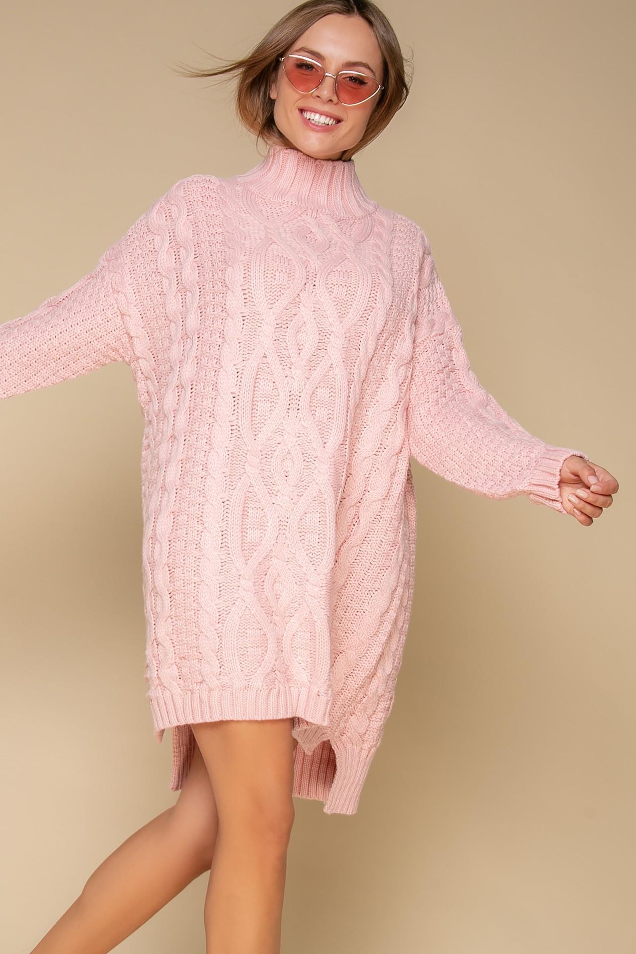 A cosy oversize sweater dress with an elongated back, Pink — photo 4