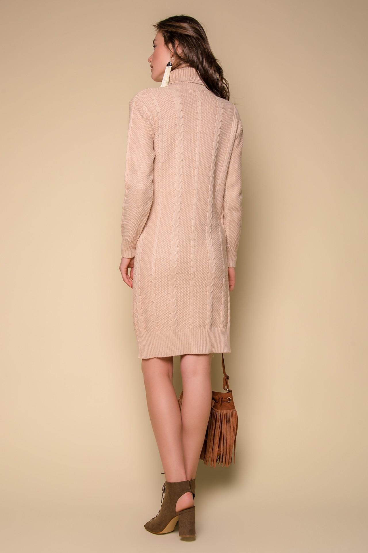 Straight-cut sweater dress adorned with a 'Cable' pattern, Beige — photo 5