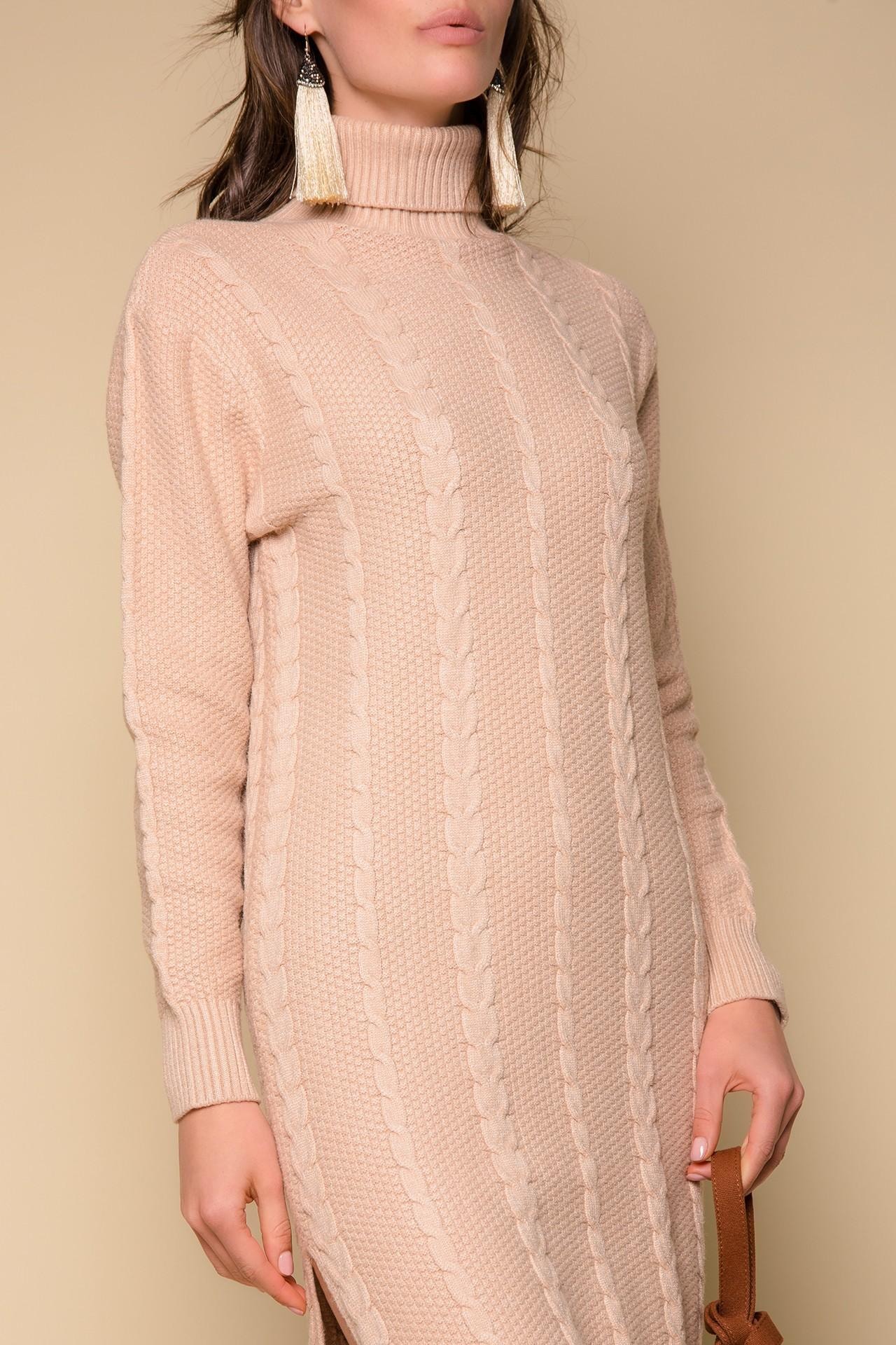Straight-cut sweater dress adorned with a 'Cable' pattern, Beige — photo 3