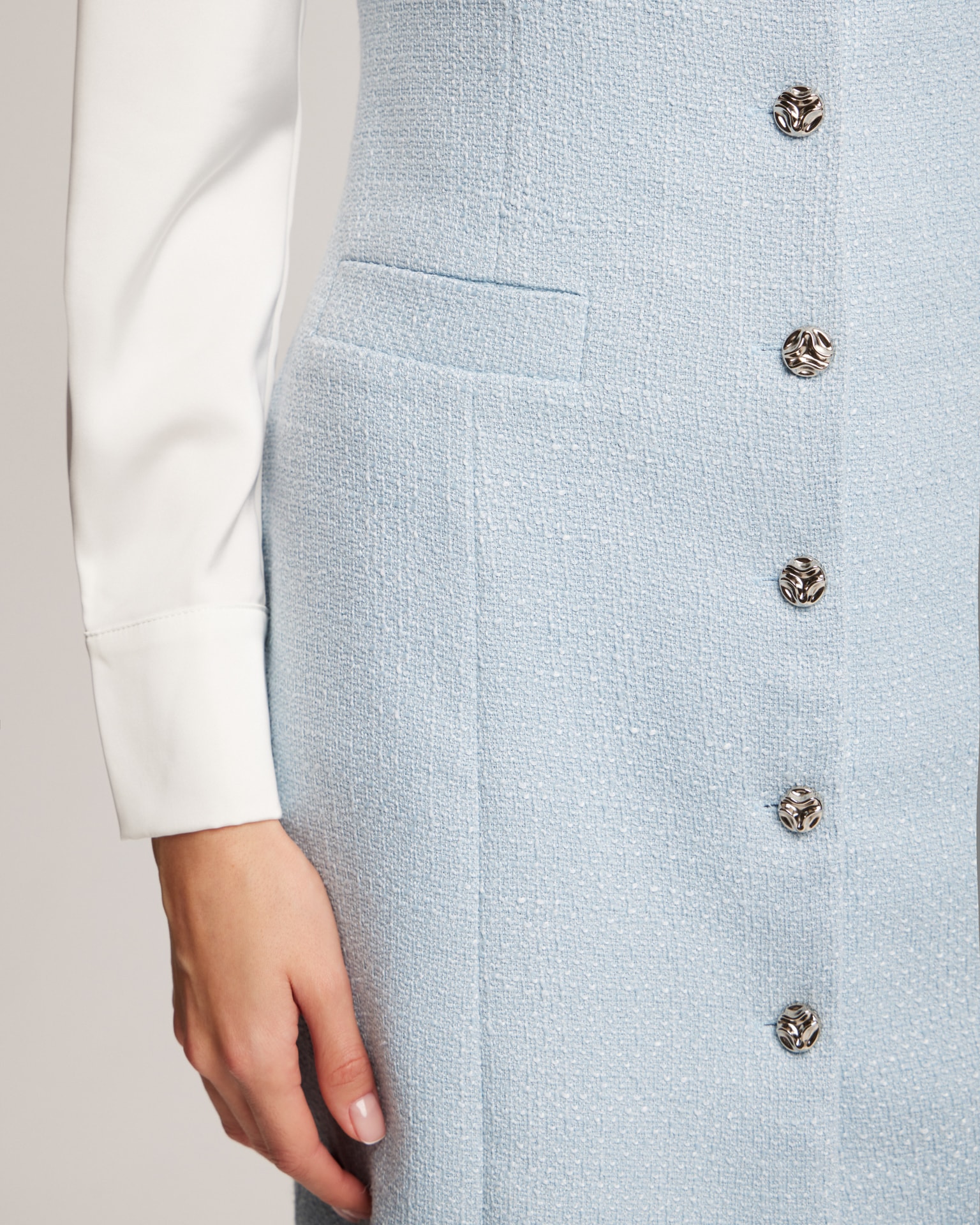 Blue Tweed Dress, Light Blue — photo 4
